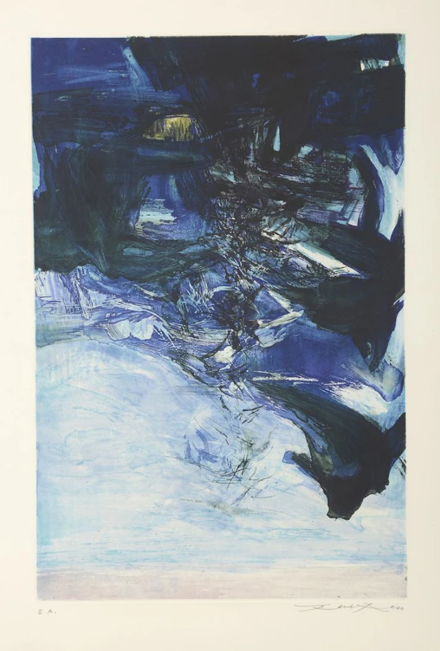 ZAO WOU KI (1921-2013) Composition bleu noir et rosé