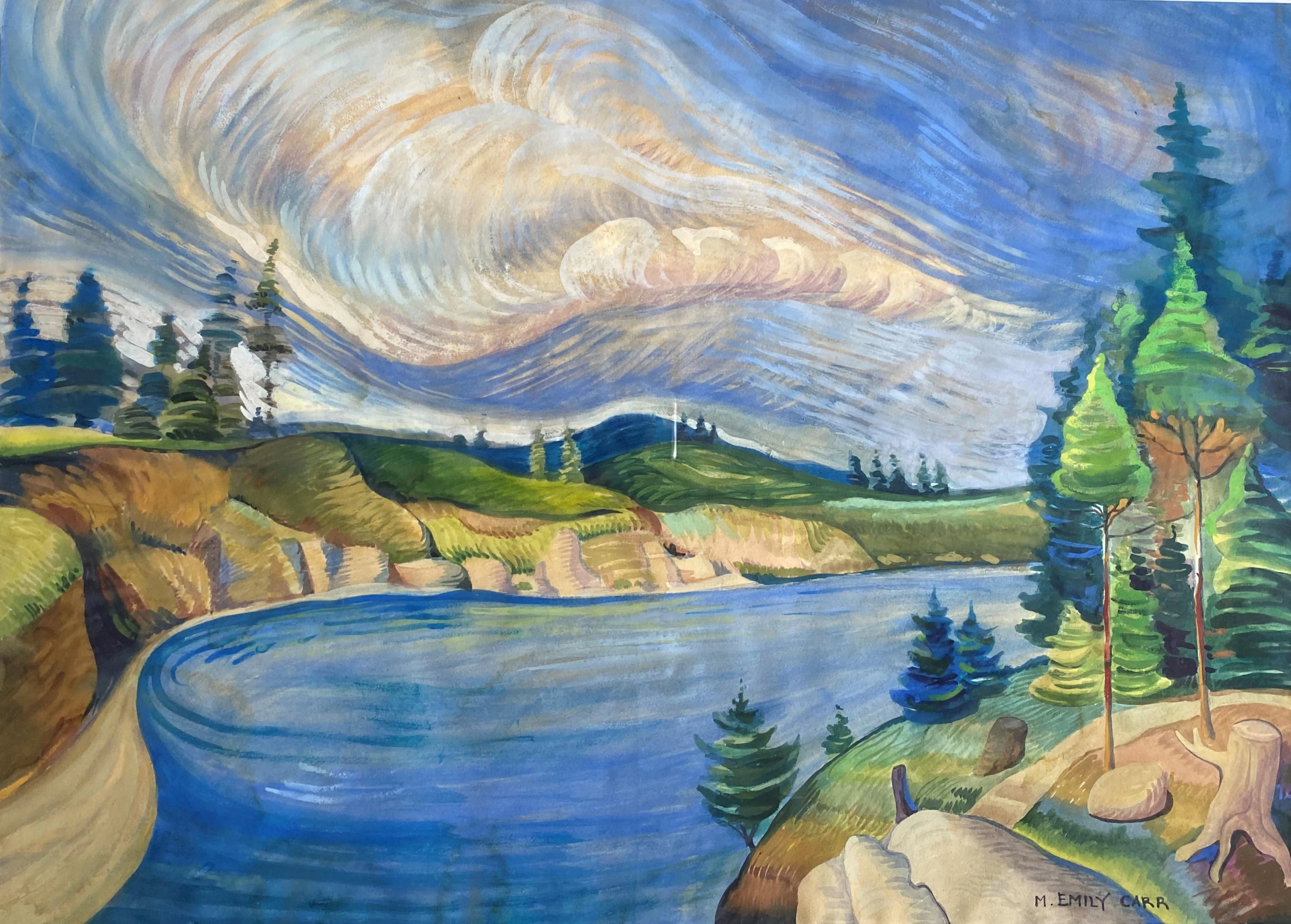 Emily M. CARR (1871-1945) Lac de forêt .Technique mixte