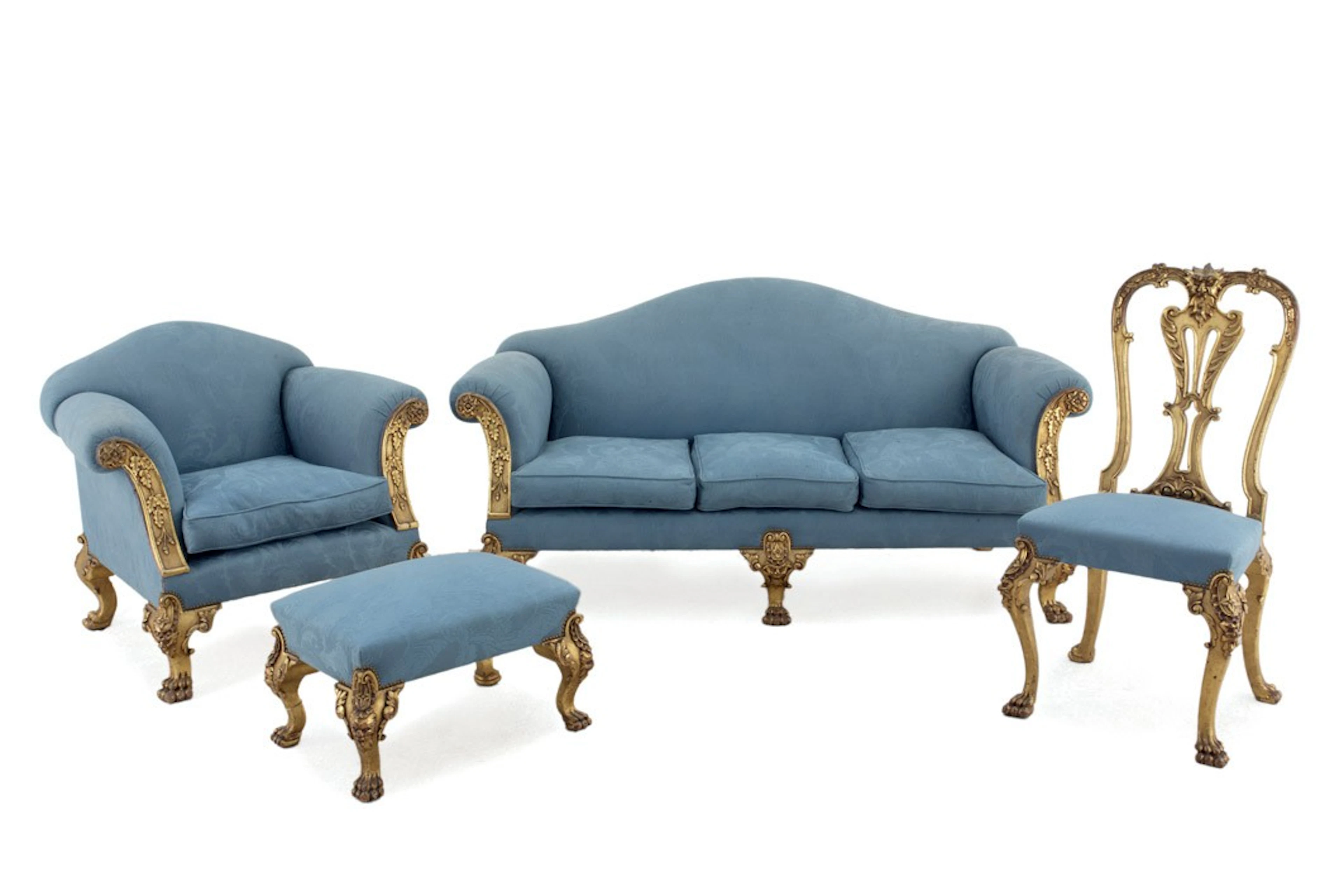 Conjunto de salón: tresillo, escabel y dos sillas