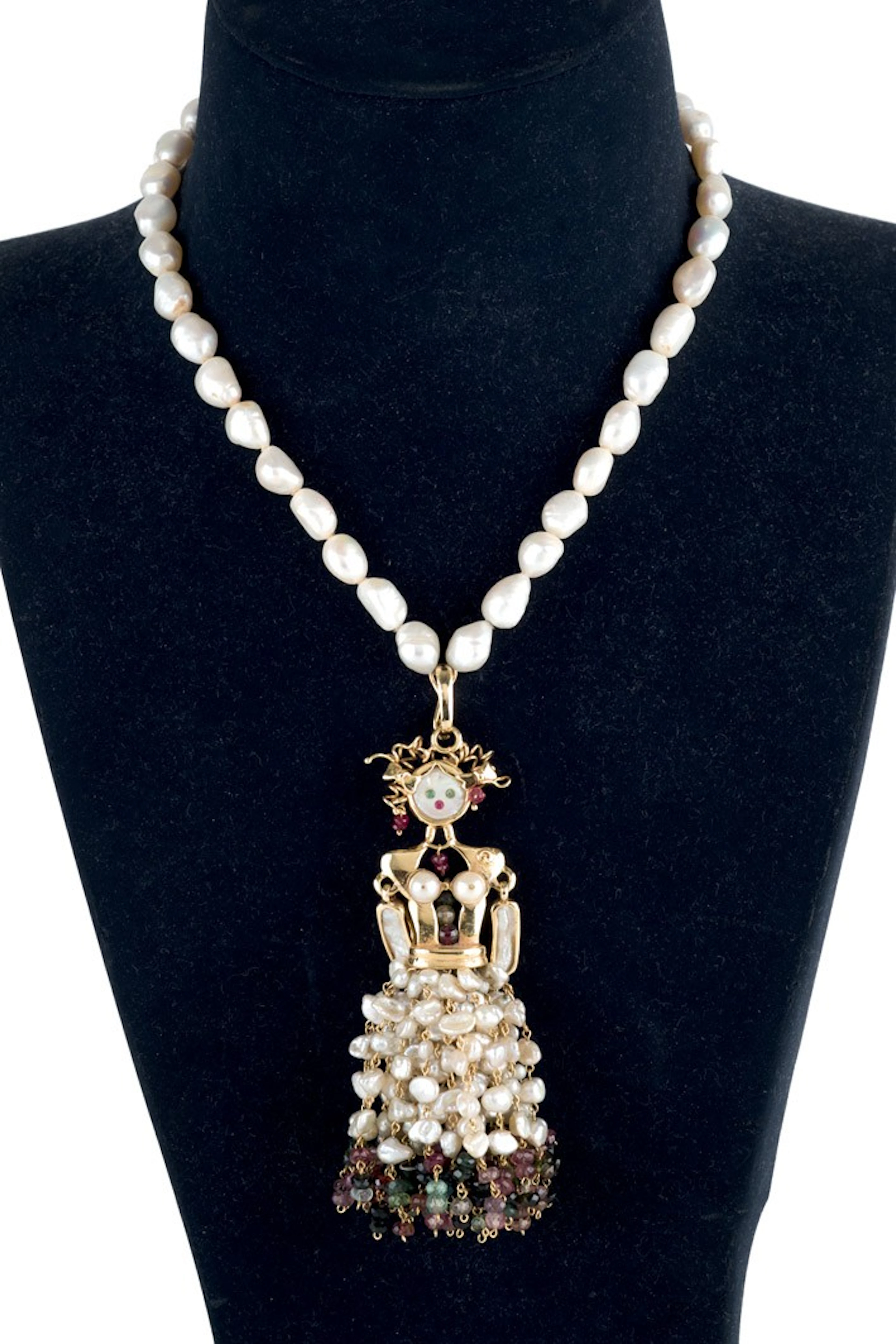 Collar de perlas y turmalinas
