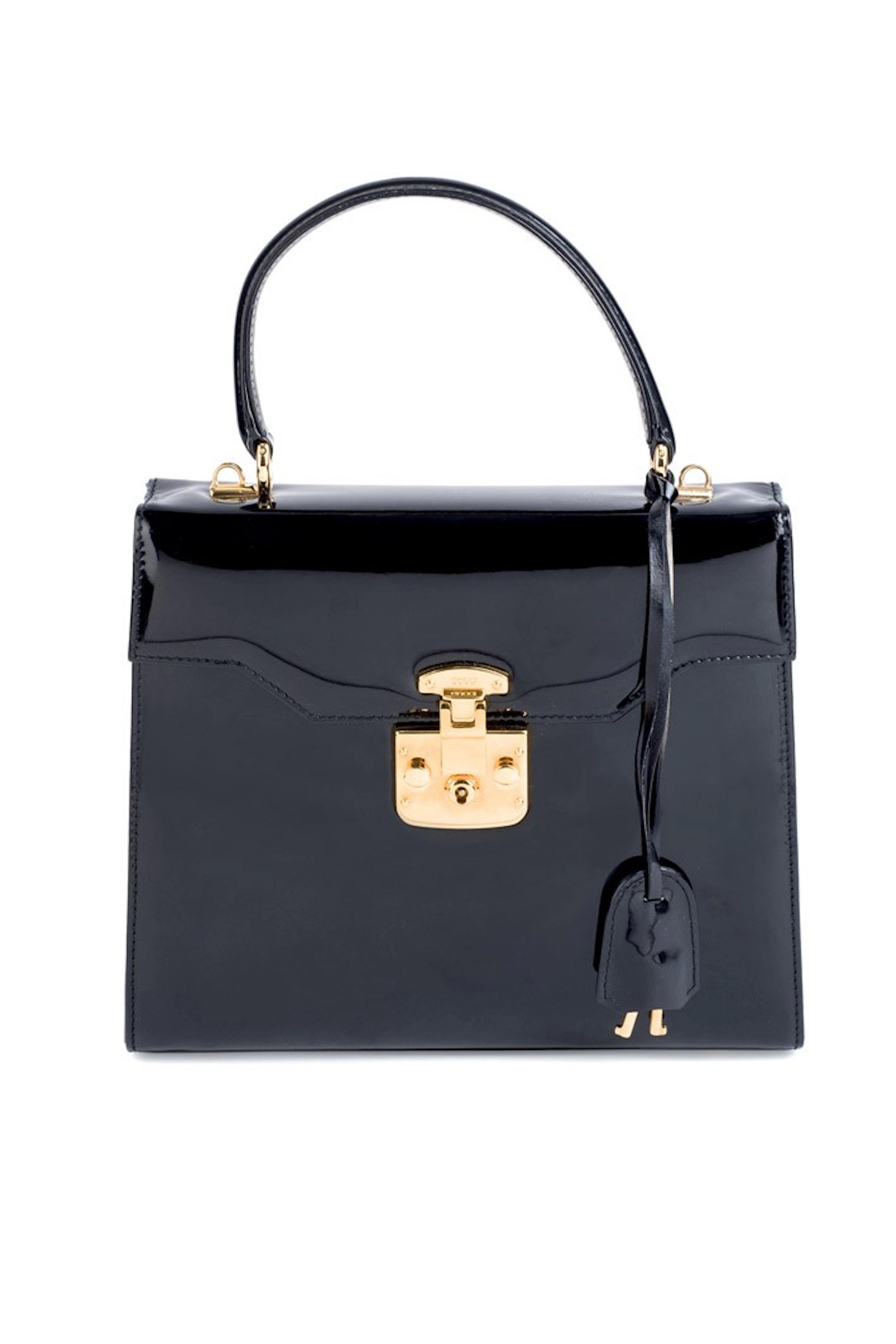 Gucci. Bolso de mano de charol negro