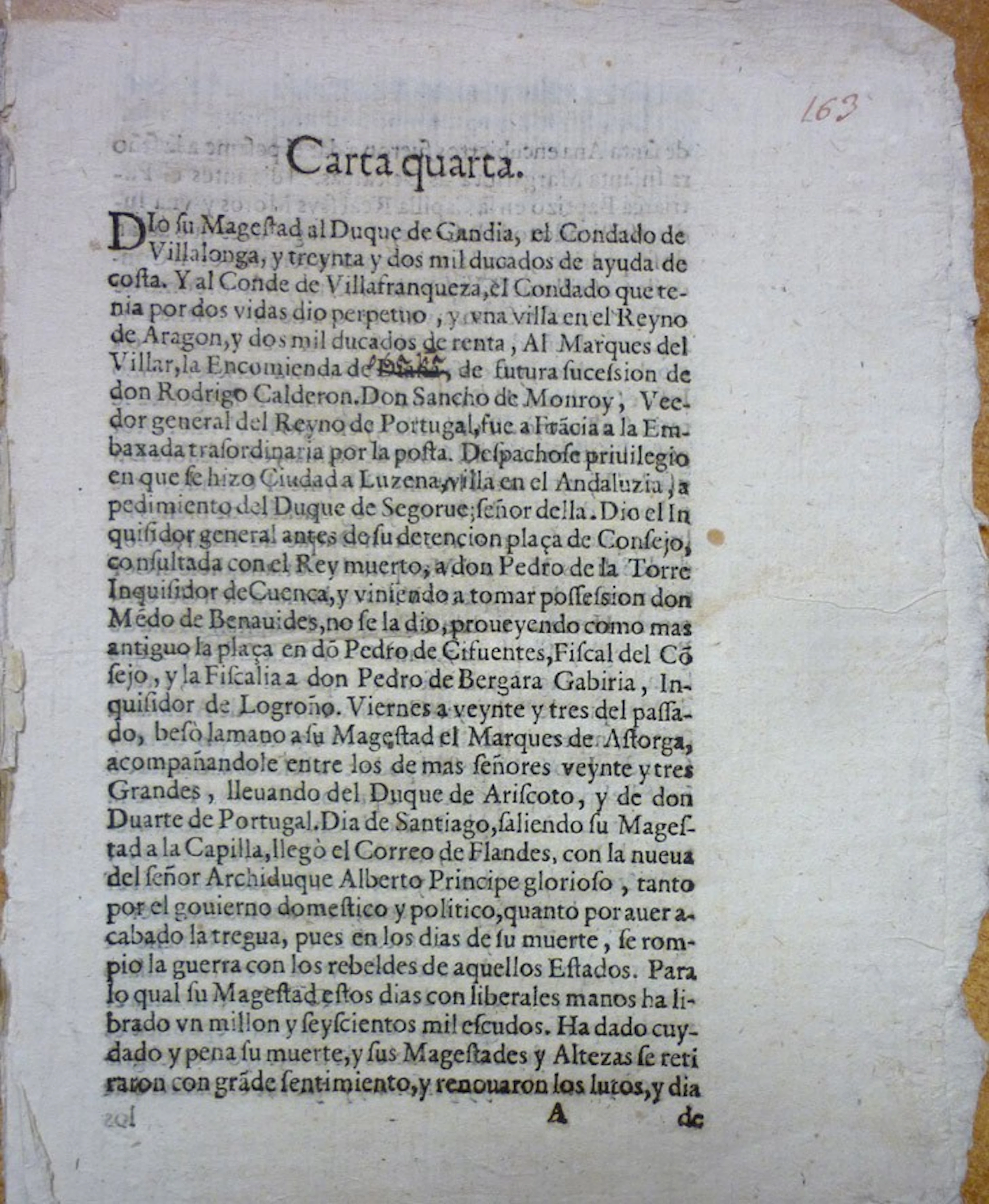 Carta quarta. Noticias de la Corte