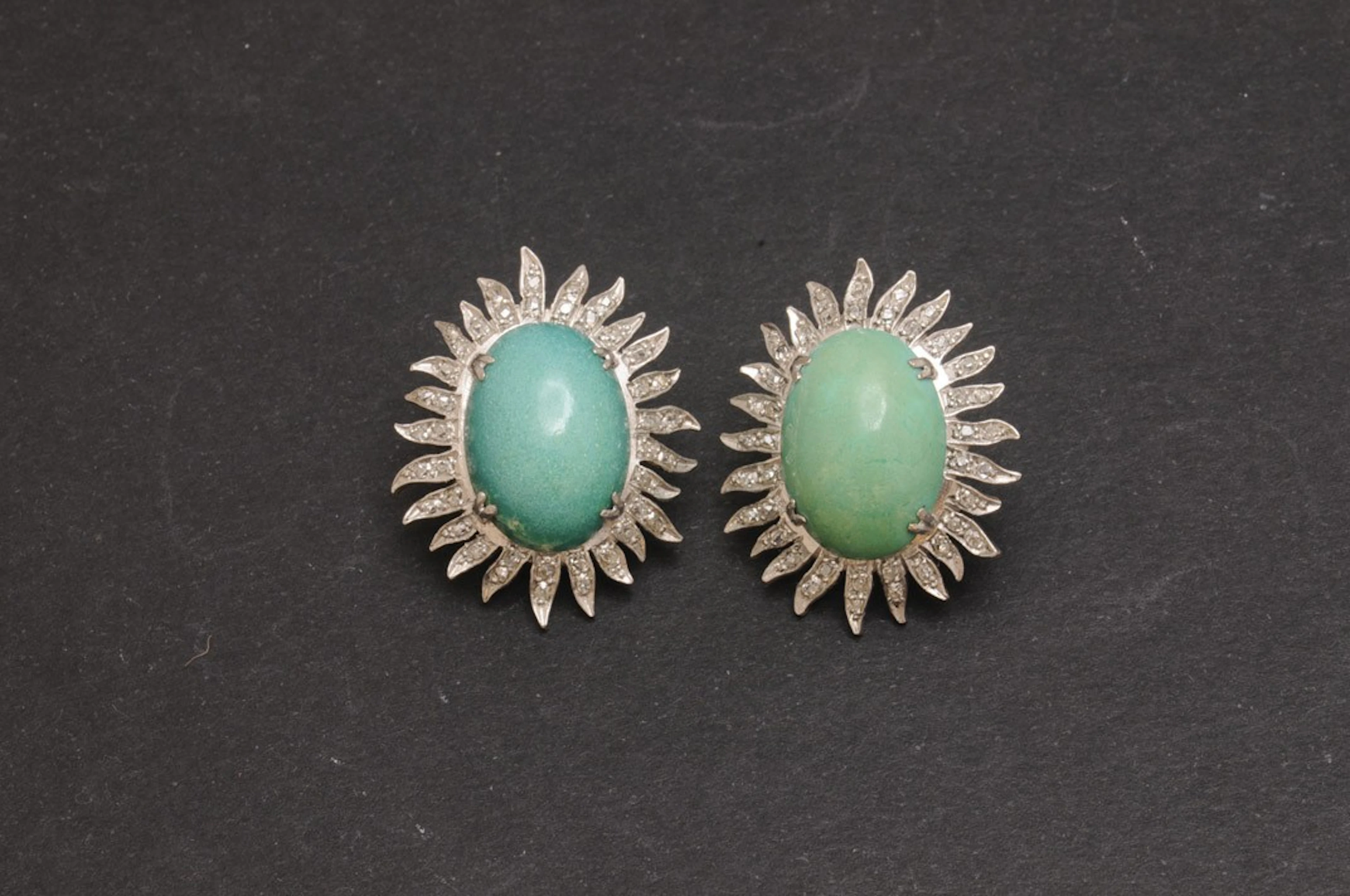 Pendientes de oro con turquesas y diamantes