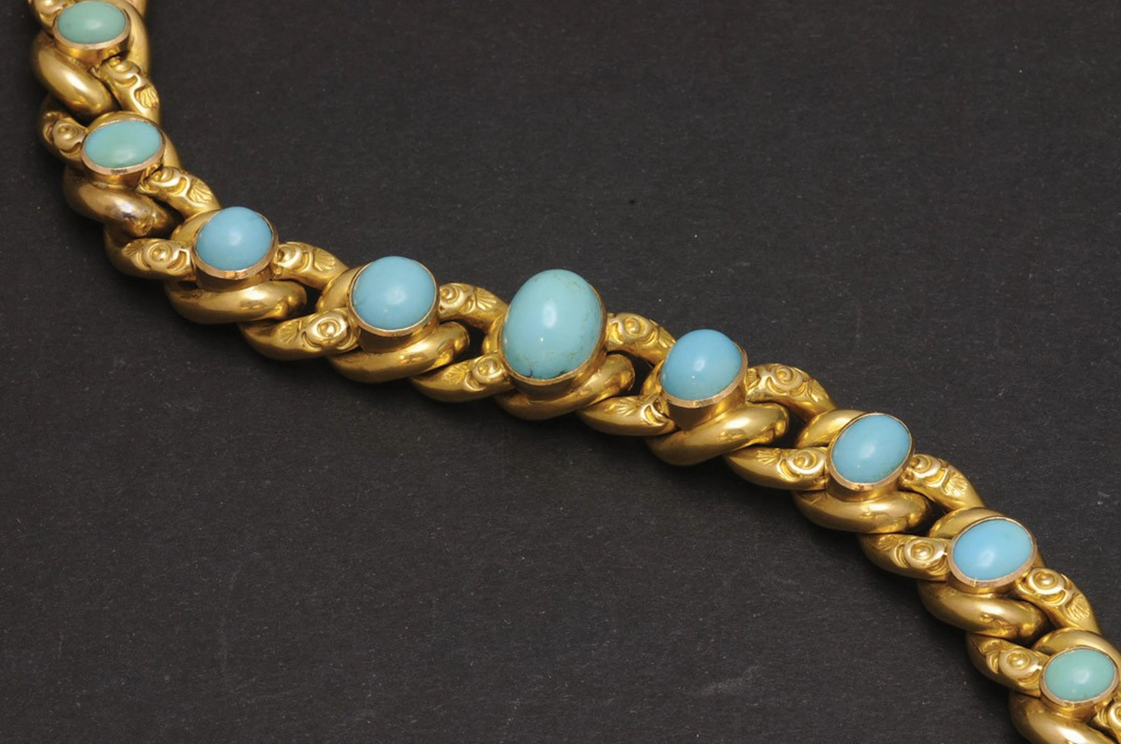 Pulsera de oro con turquesas
