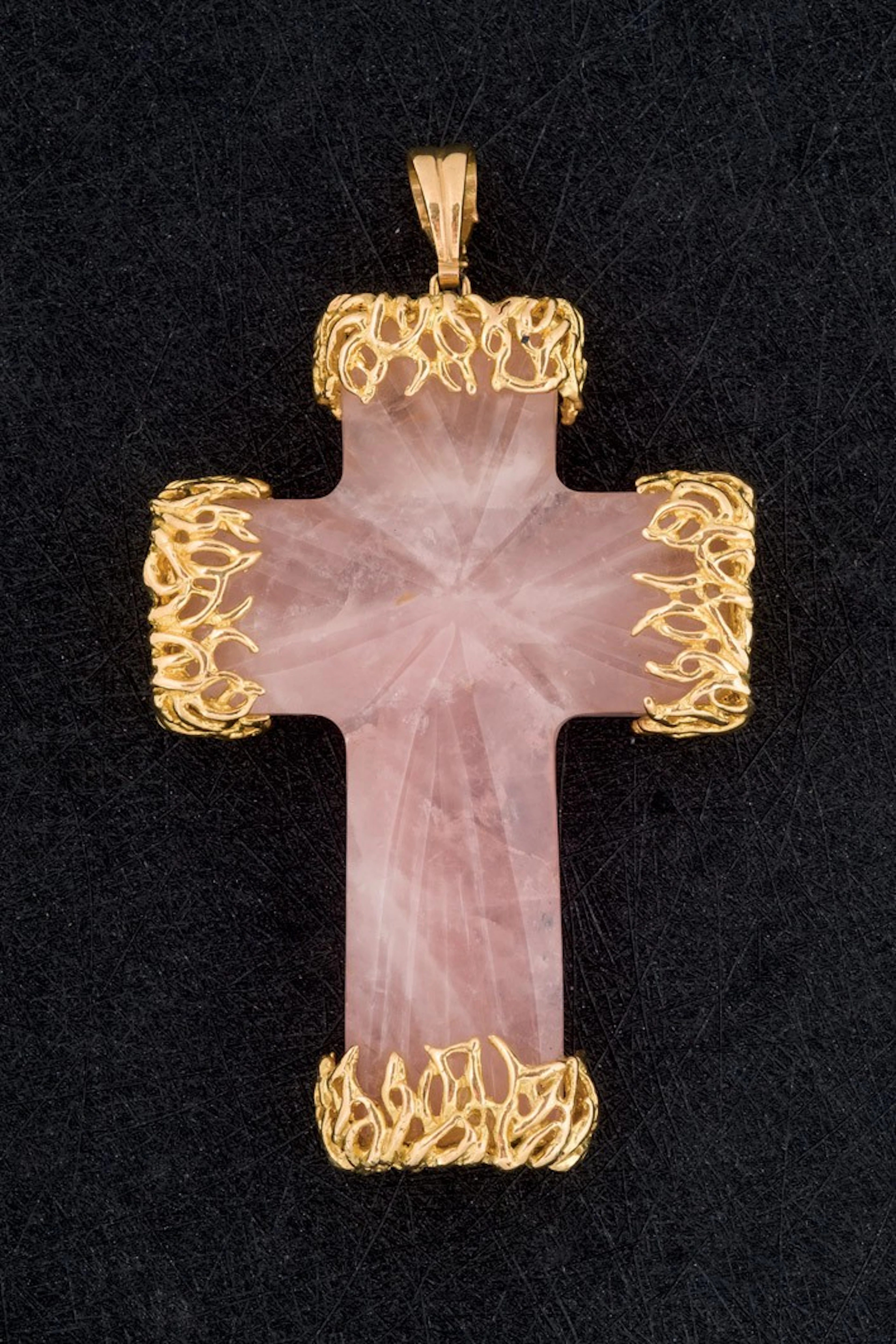 Cruz cuarzo rosa y oro