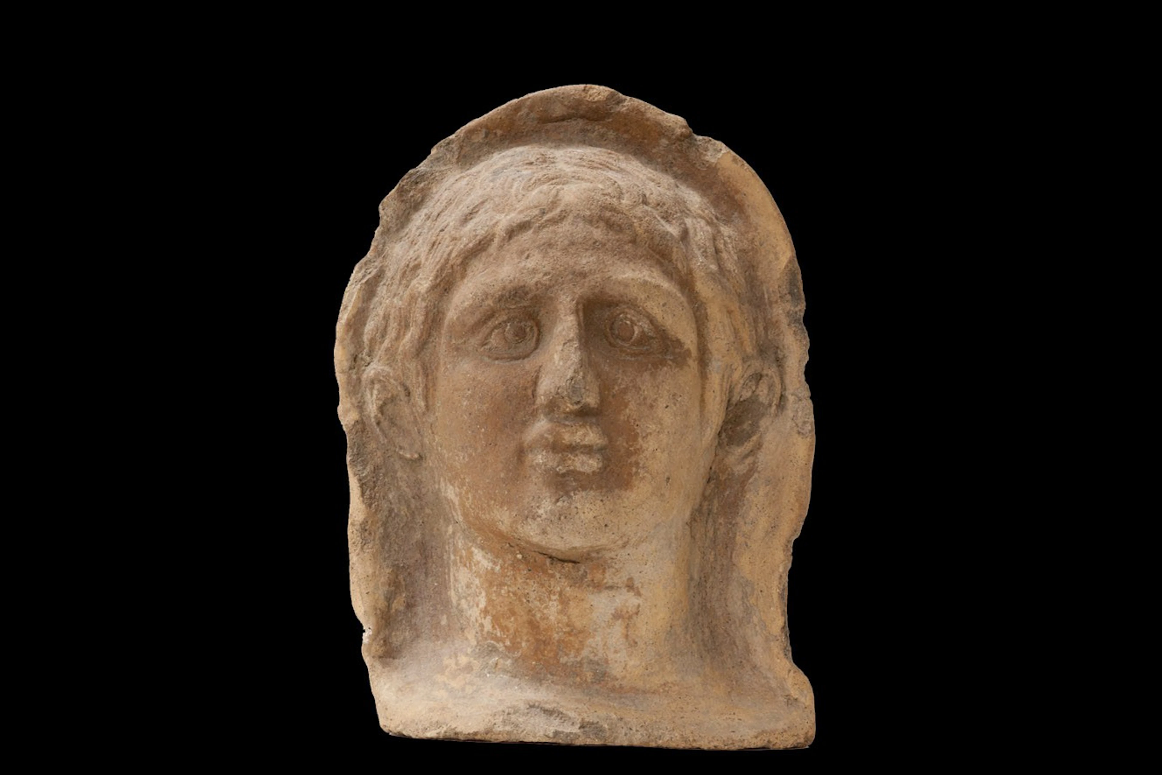 Escultura etruria de terracota de cabeza votiva