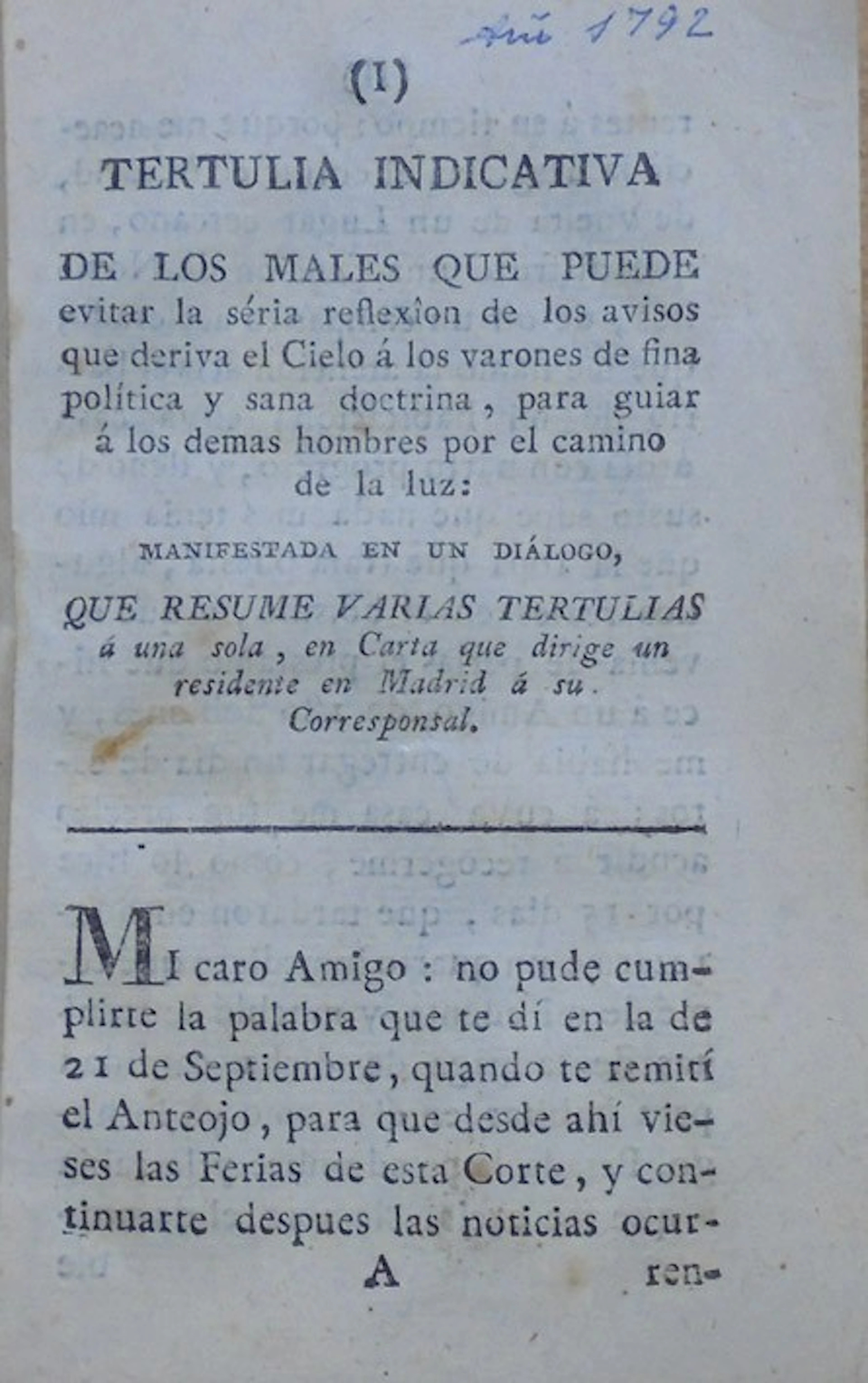 Tertulia indicativa de los males...
