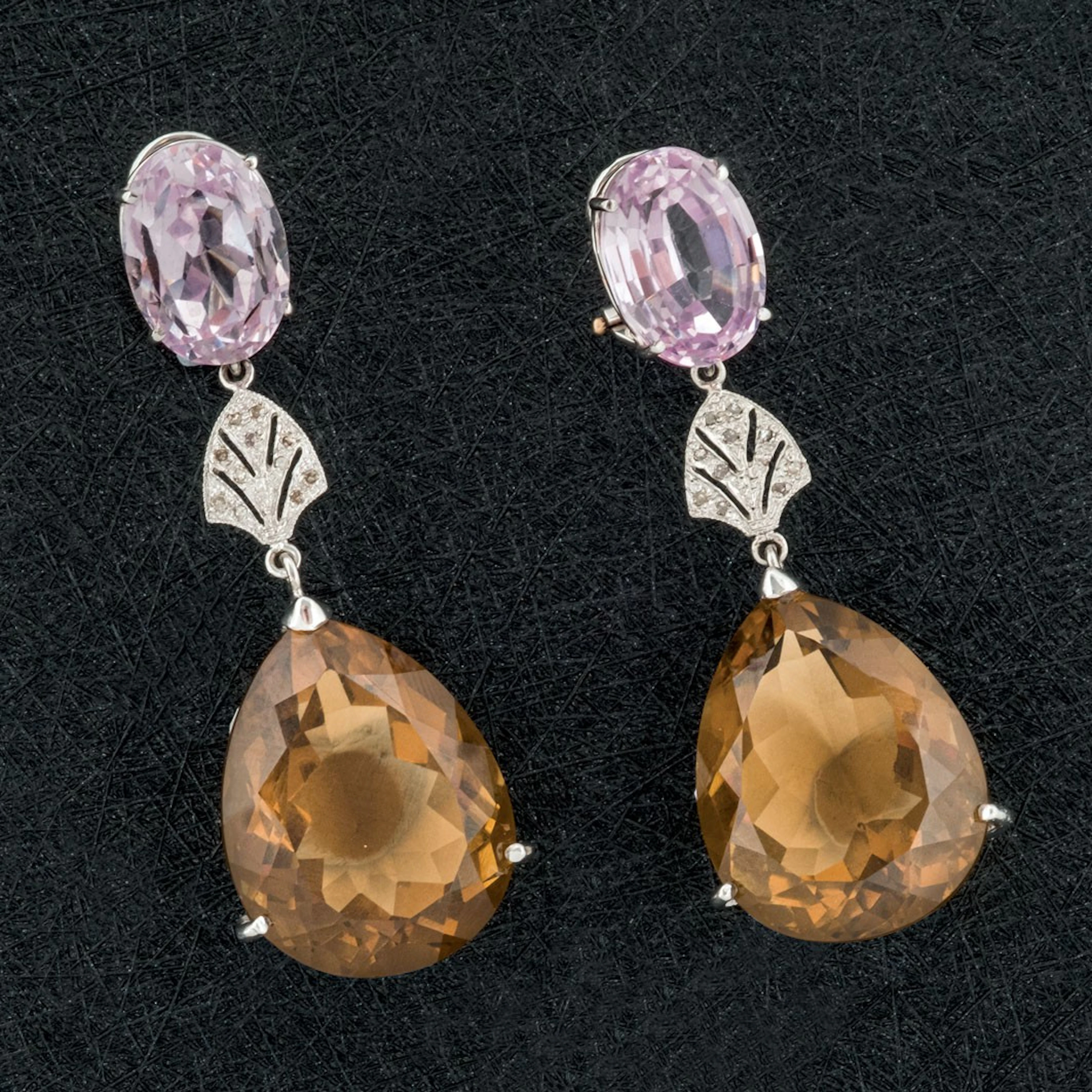 Pendientes de oro con cuarzos y diamantes
