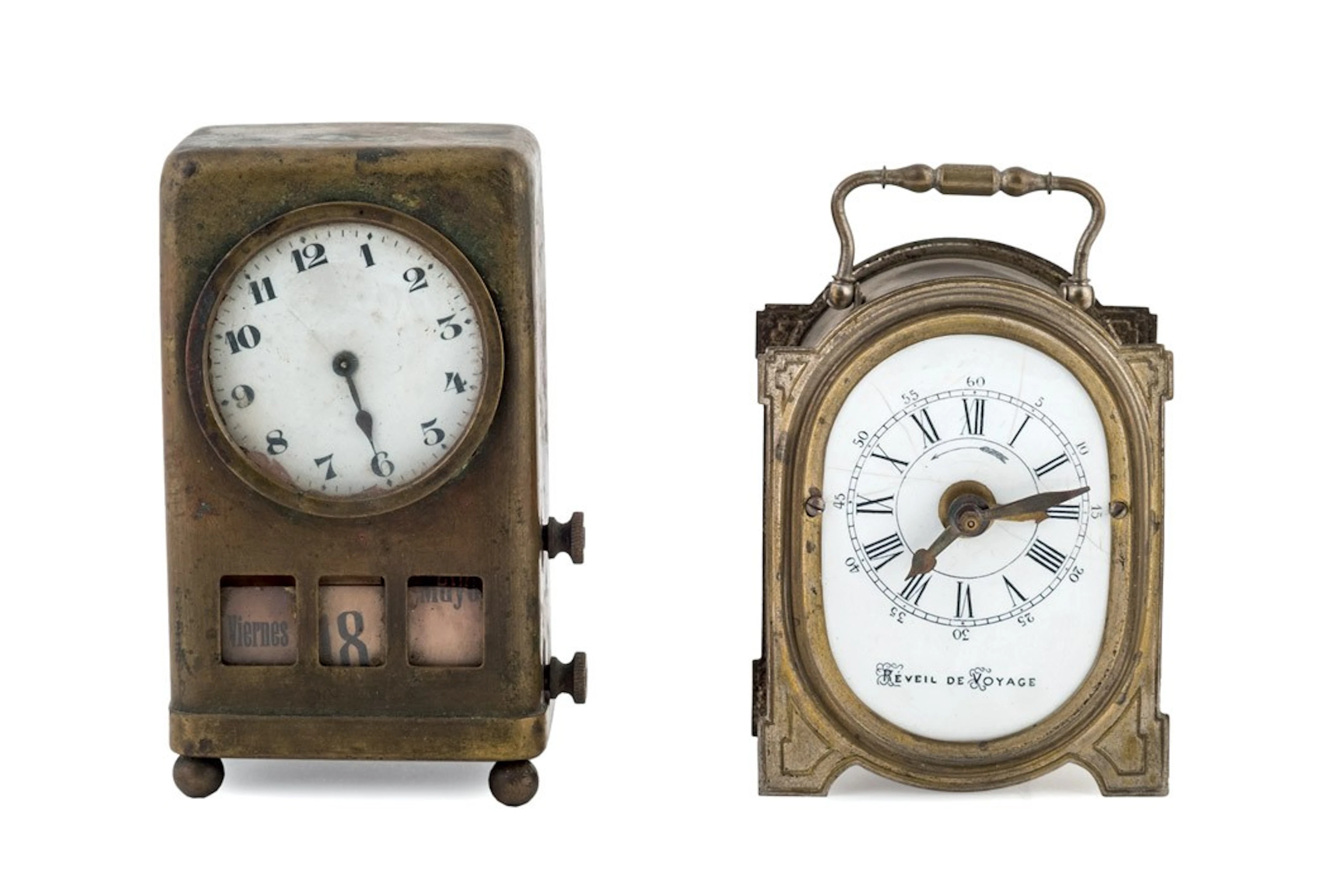 Dos relojes de viaje de metal