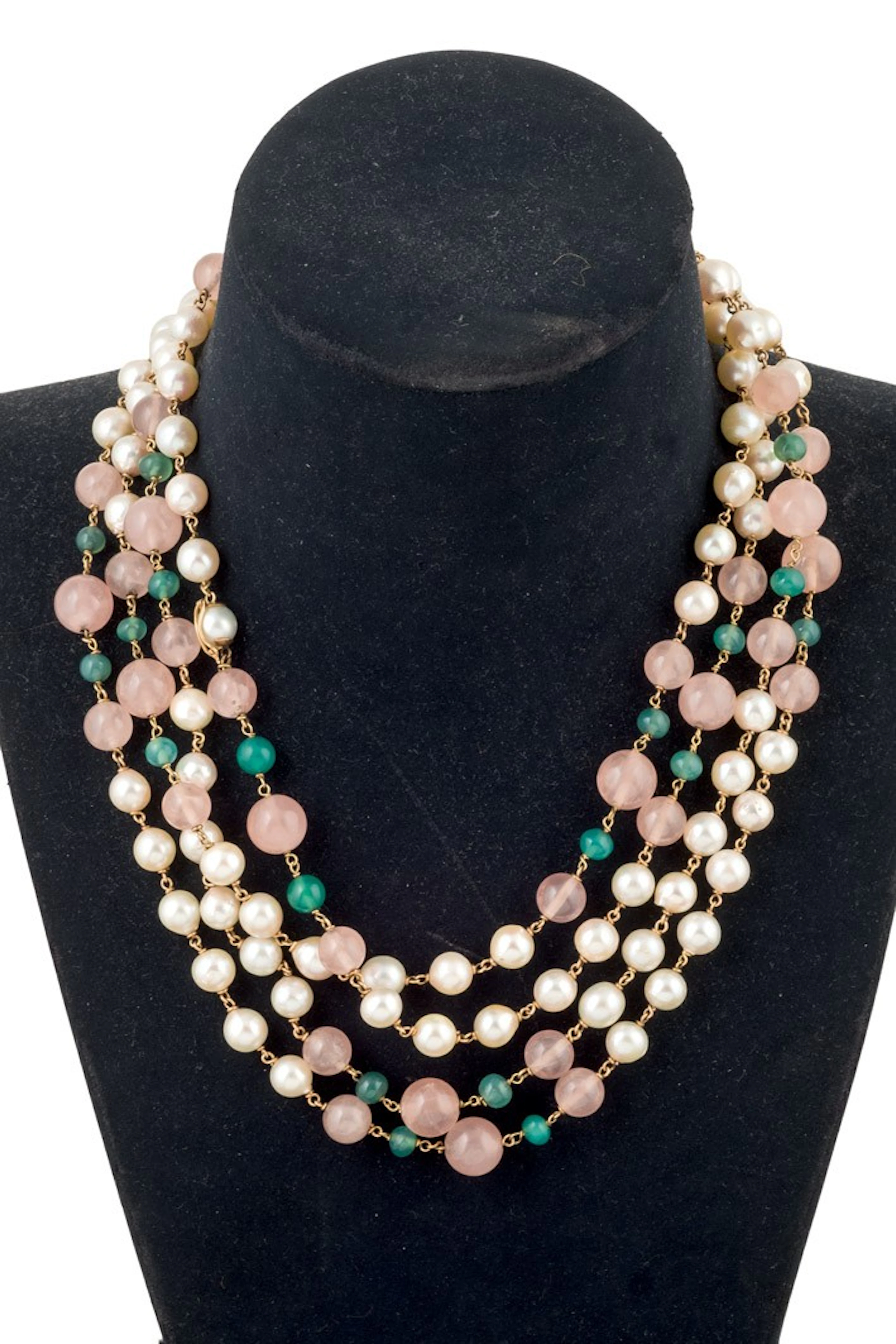 Collar de perlas cultivadas, cuarzo rosa