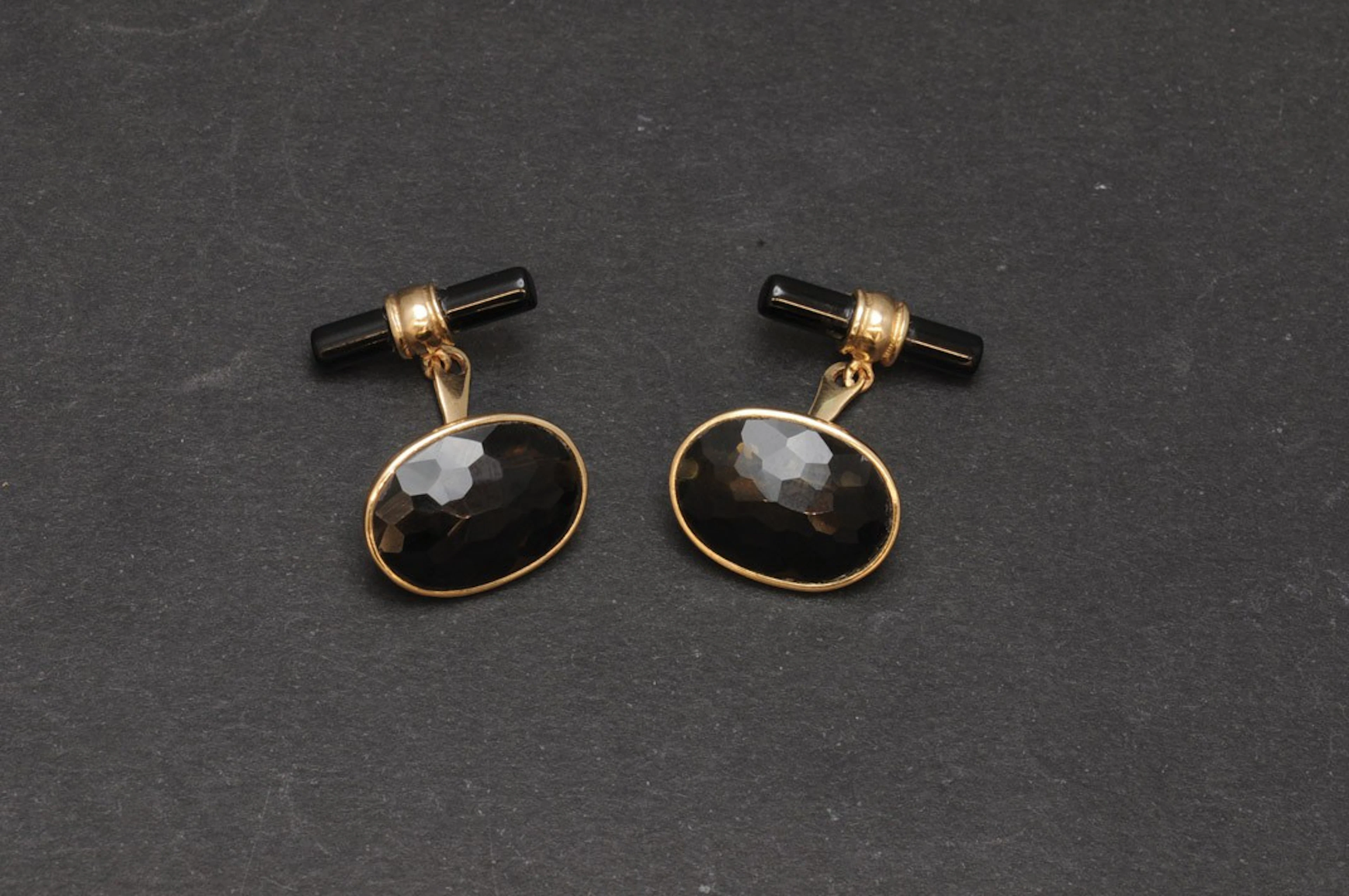 Gemelos de oro 14 K. y cuarzos ahumados