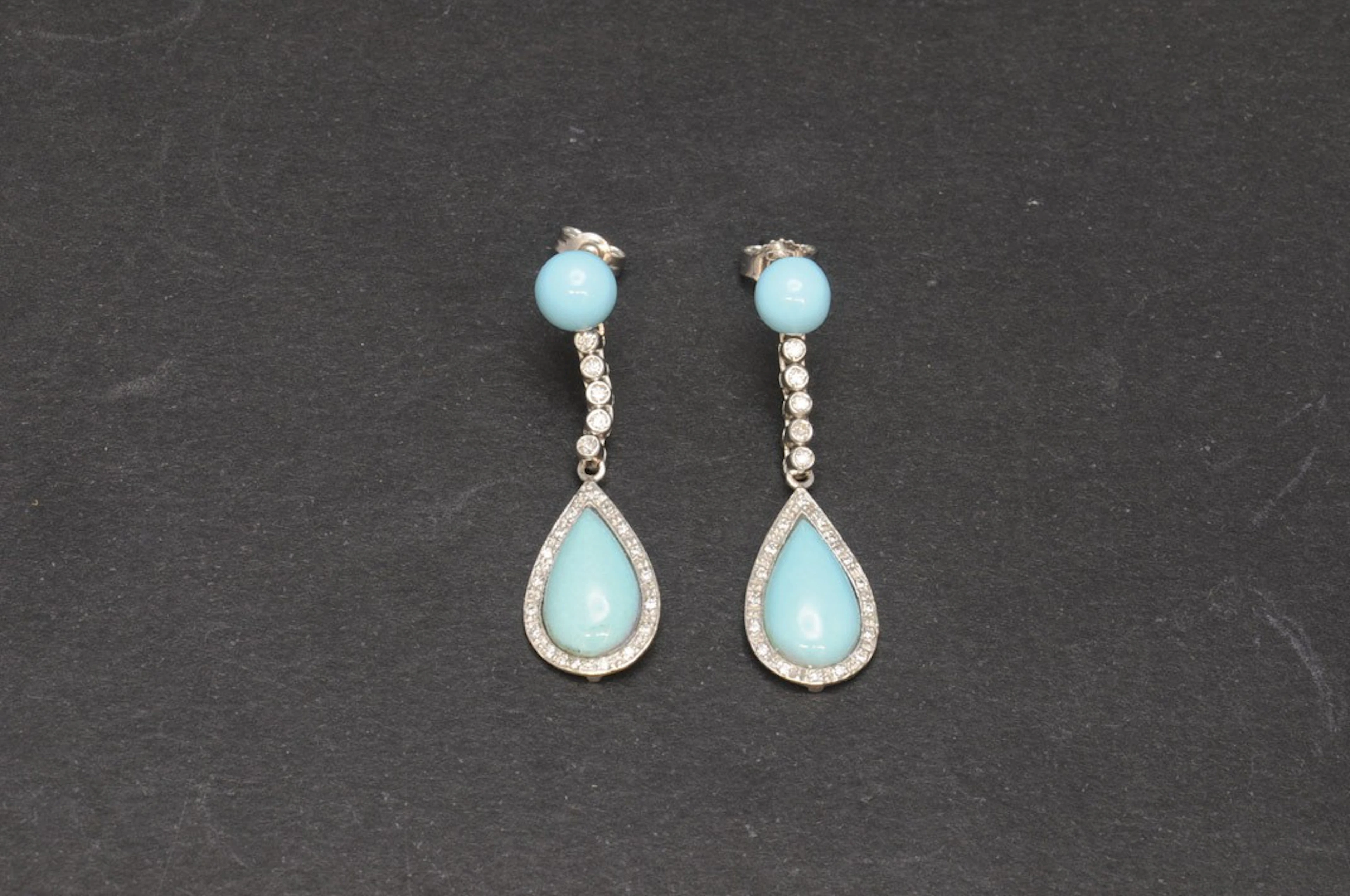 Pendientes de oro con turquesas y diamantes