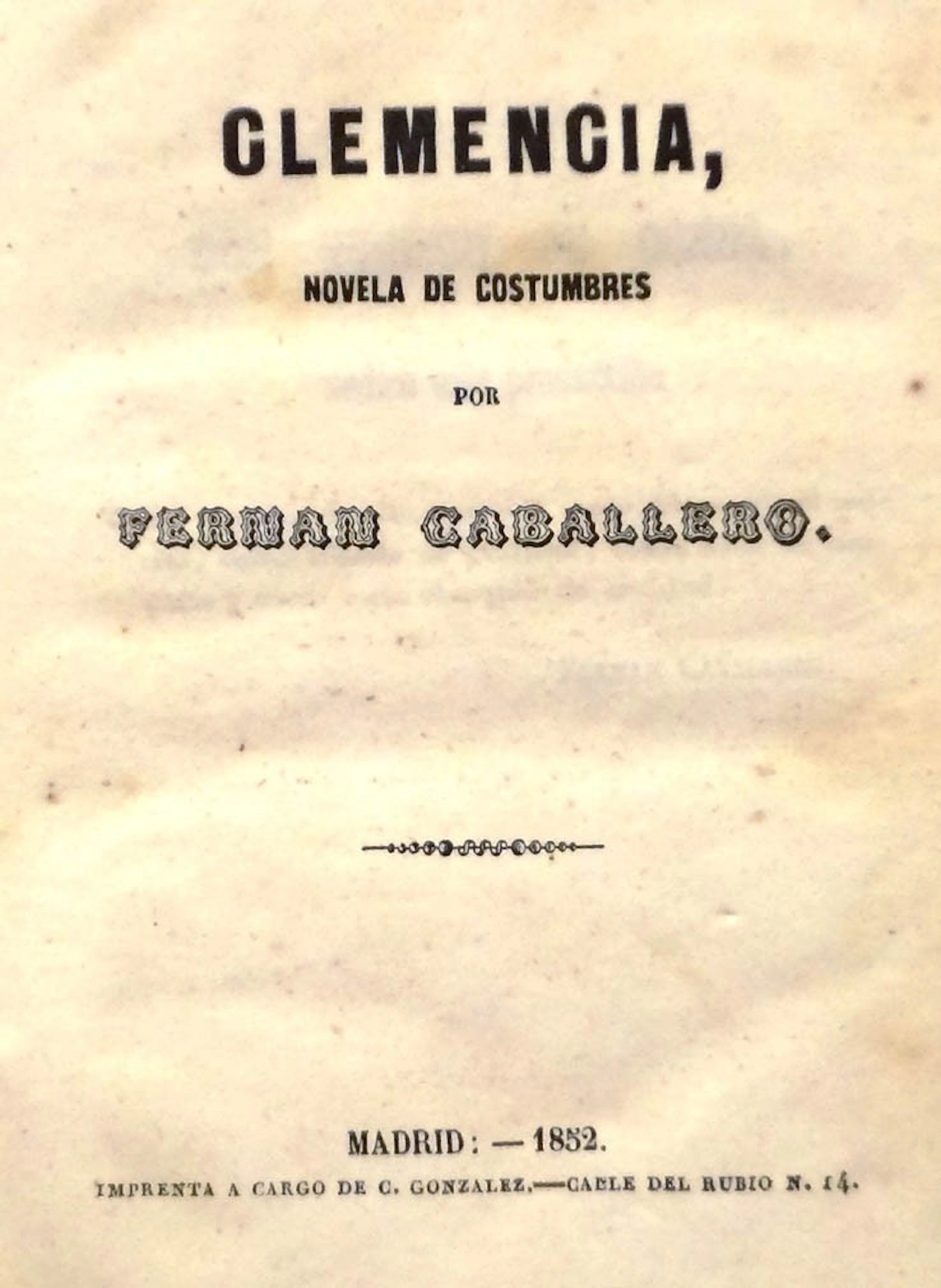 Caballero. Clemencia, novela de costumbres