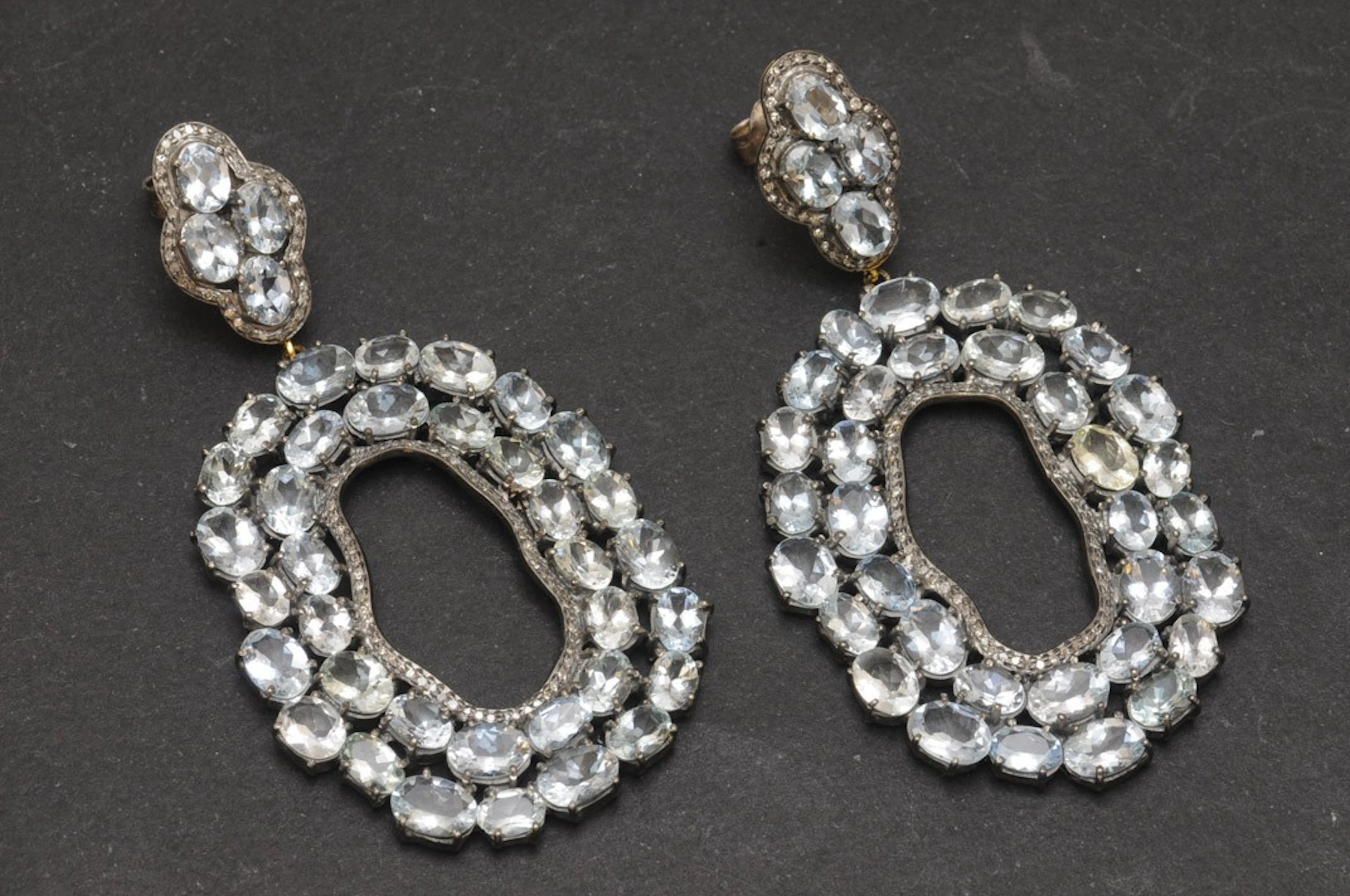 Pendientes de plata con aguamarinas y diamantes