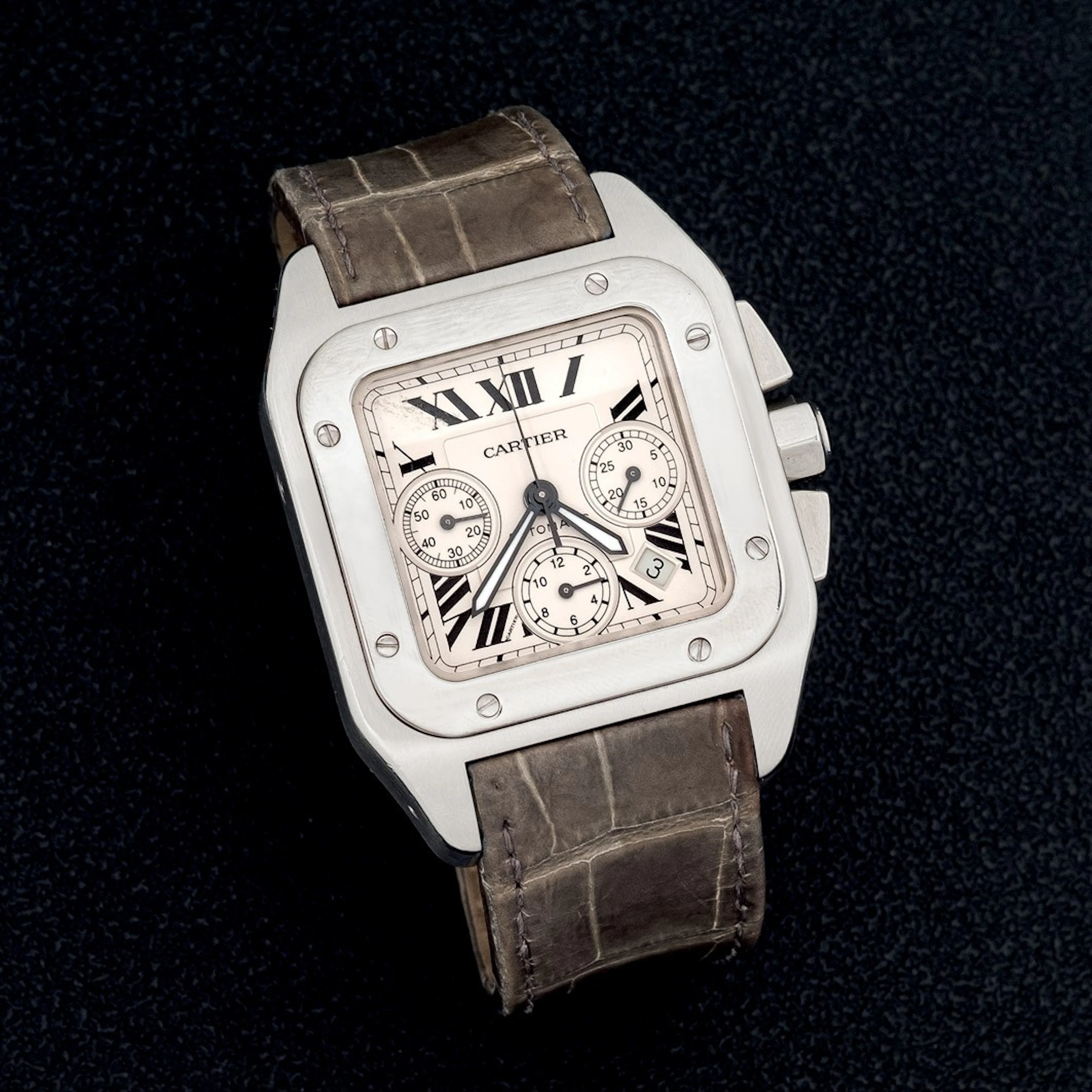 Cartier Santos 100 de acero, chrono, caballero