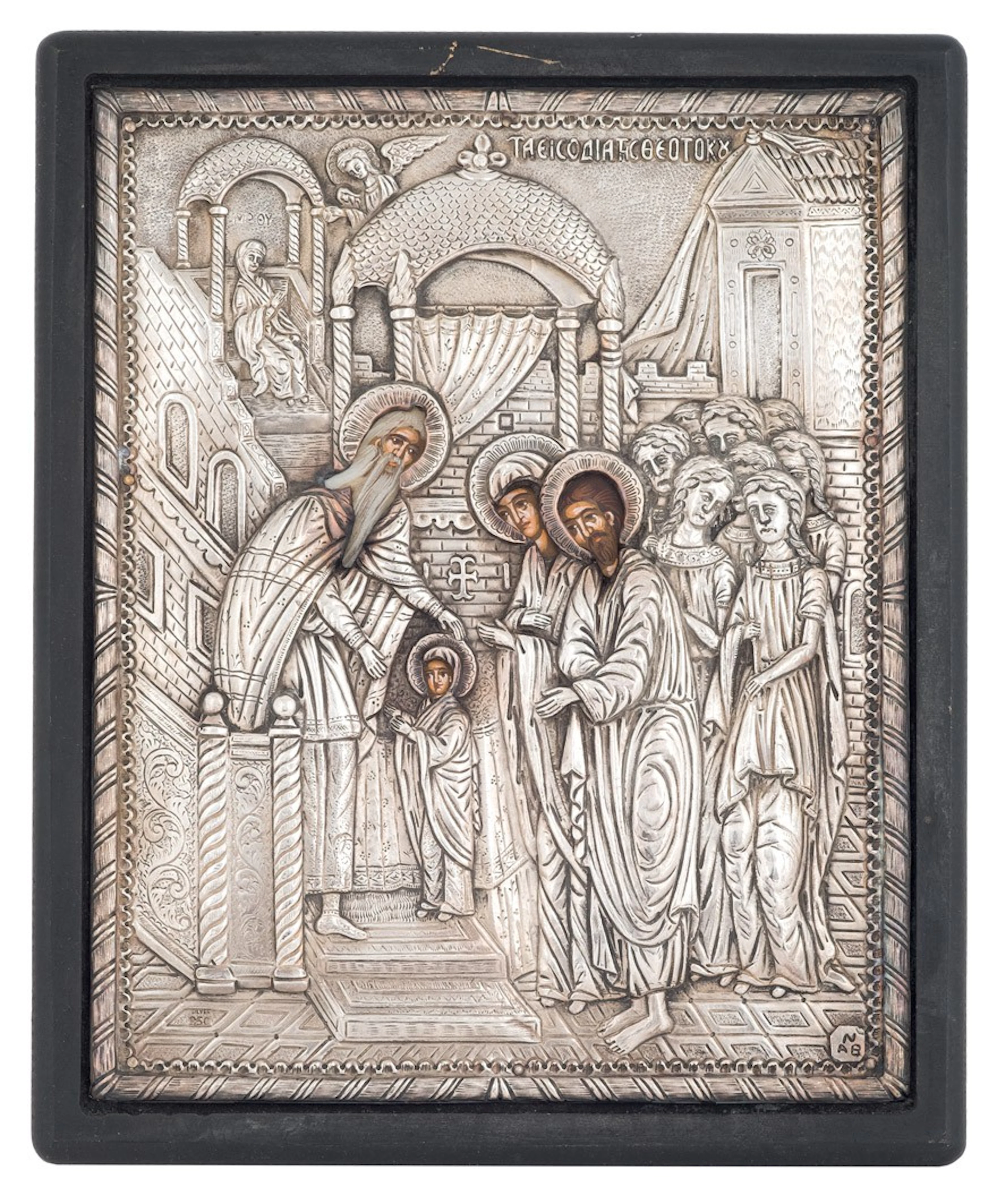 Icono griego. Plata y madera. S. XX