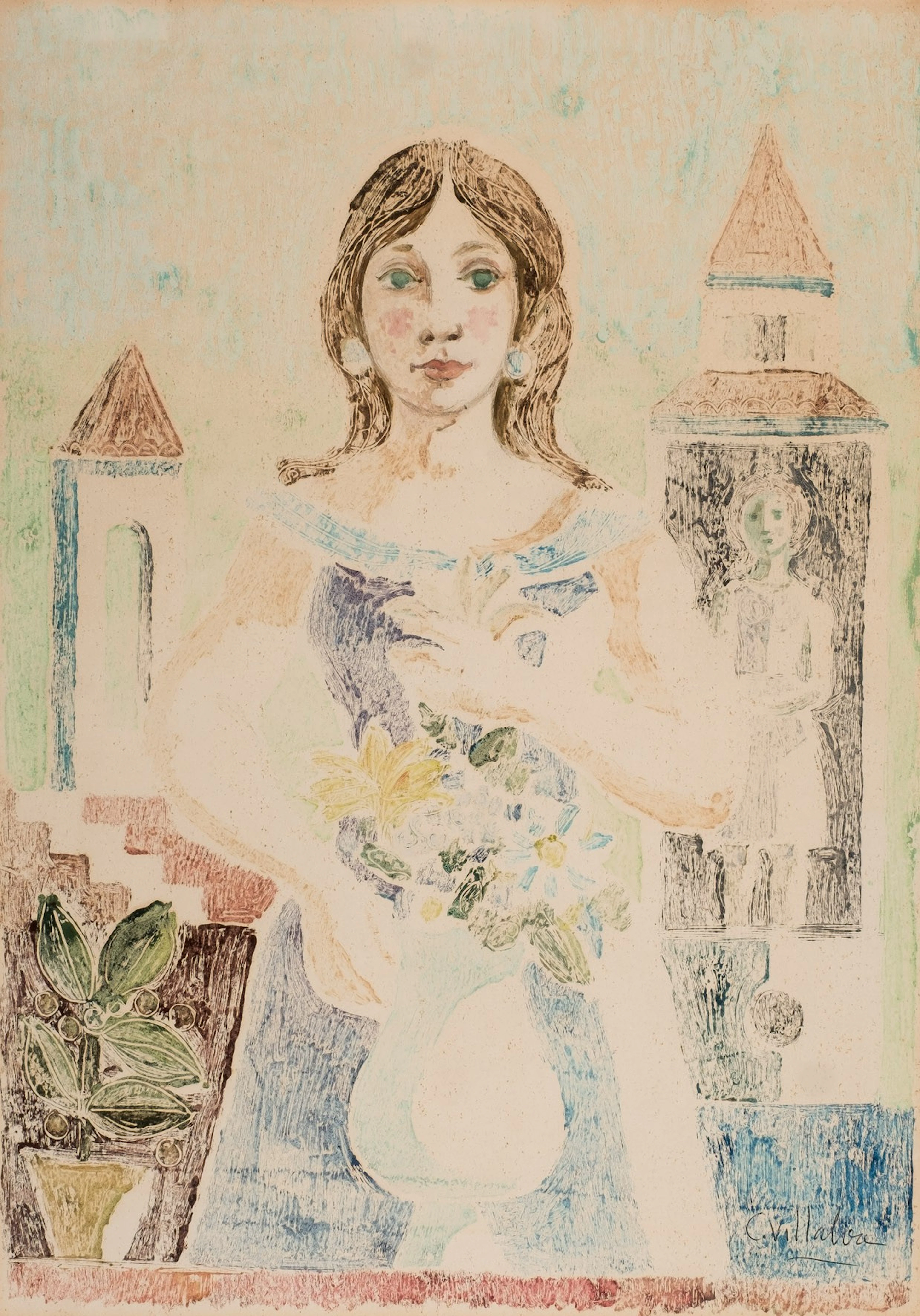 Carlos Villalva. Joven con flores