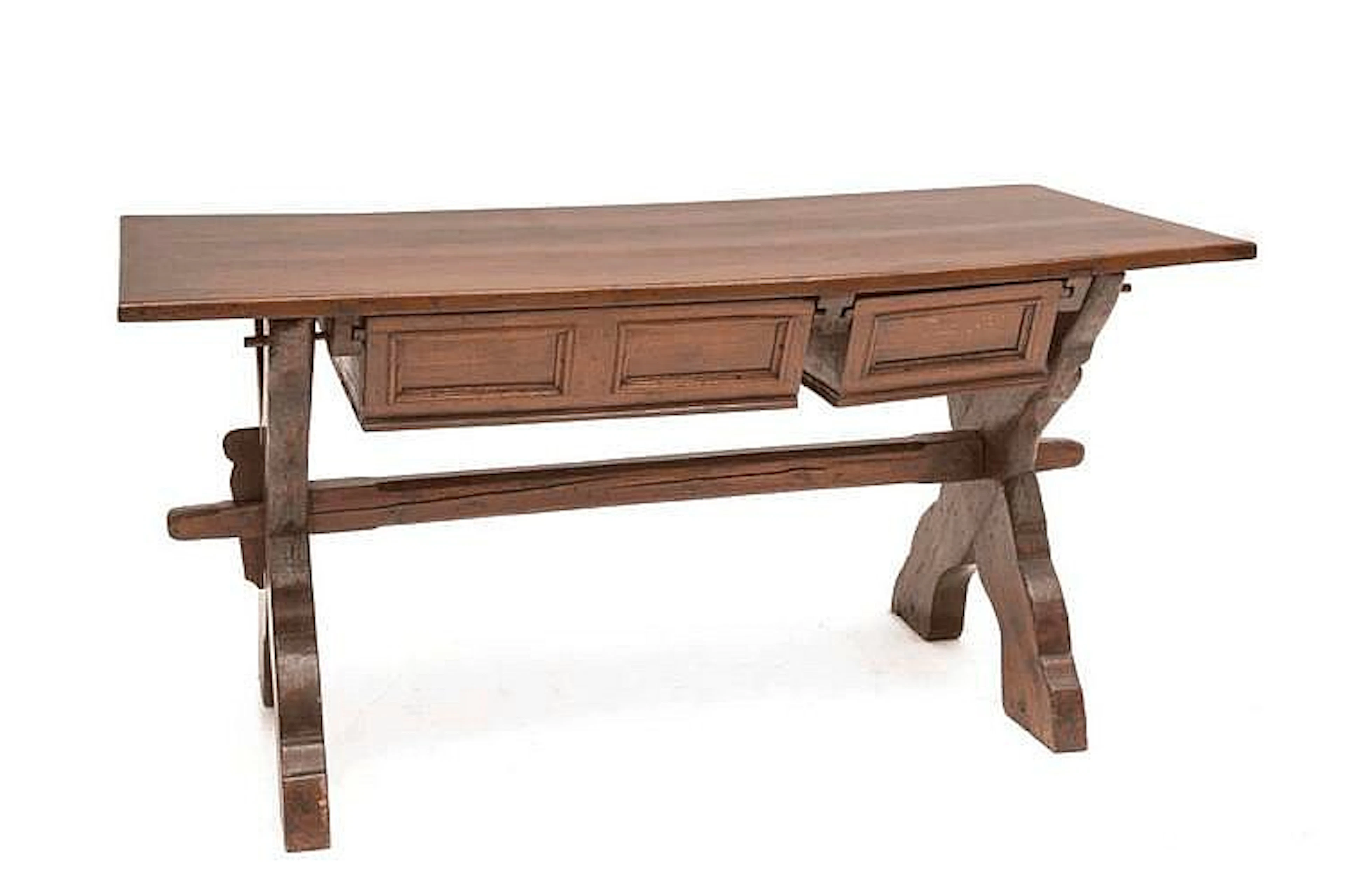 table d'alpage à 2 tiroirs rustique à pieds en X. H. 76x154x69 cm Mobilier