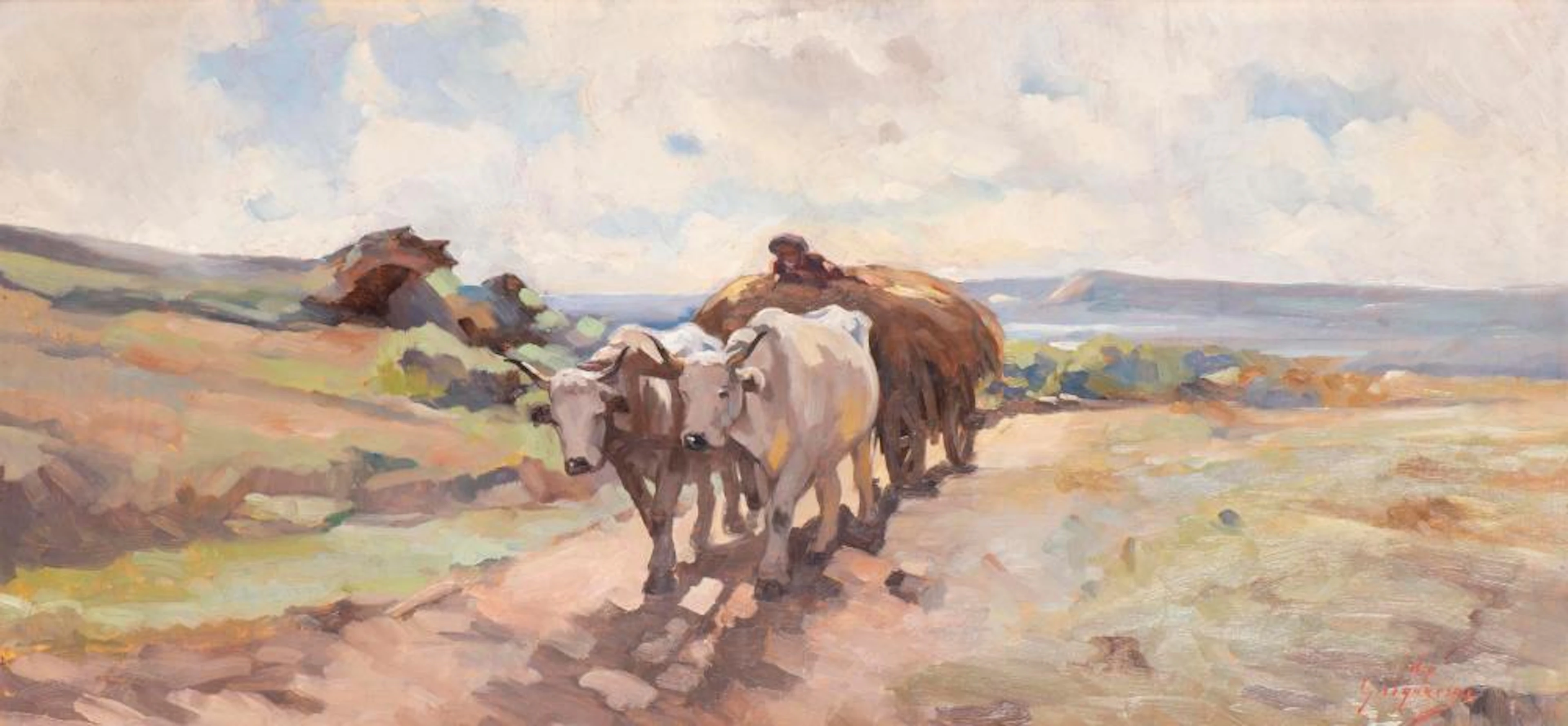 Nicolas Jon Grigorescu (1838-1907) d'après, "Charrette tirée par des b?ufs"