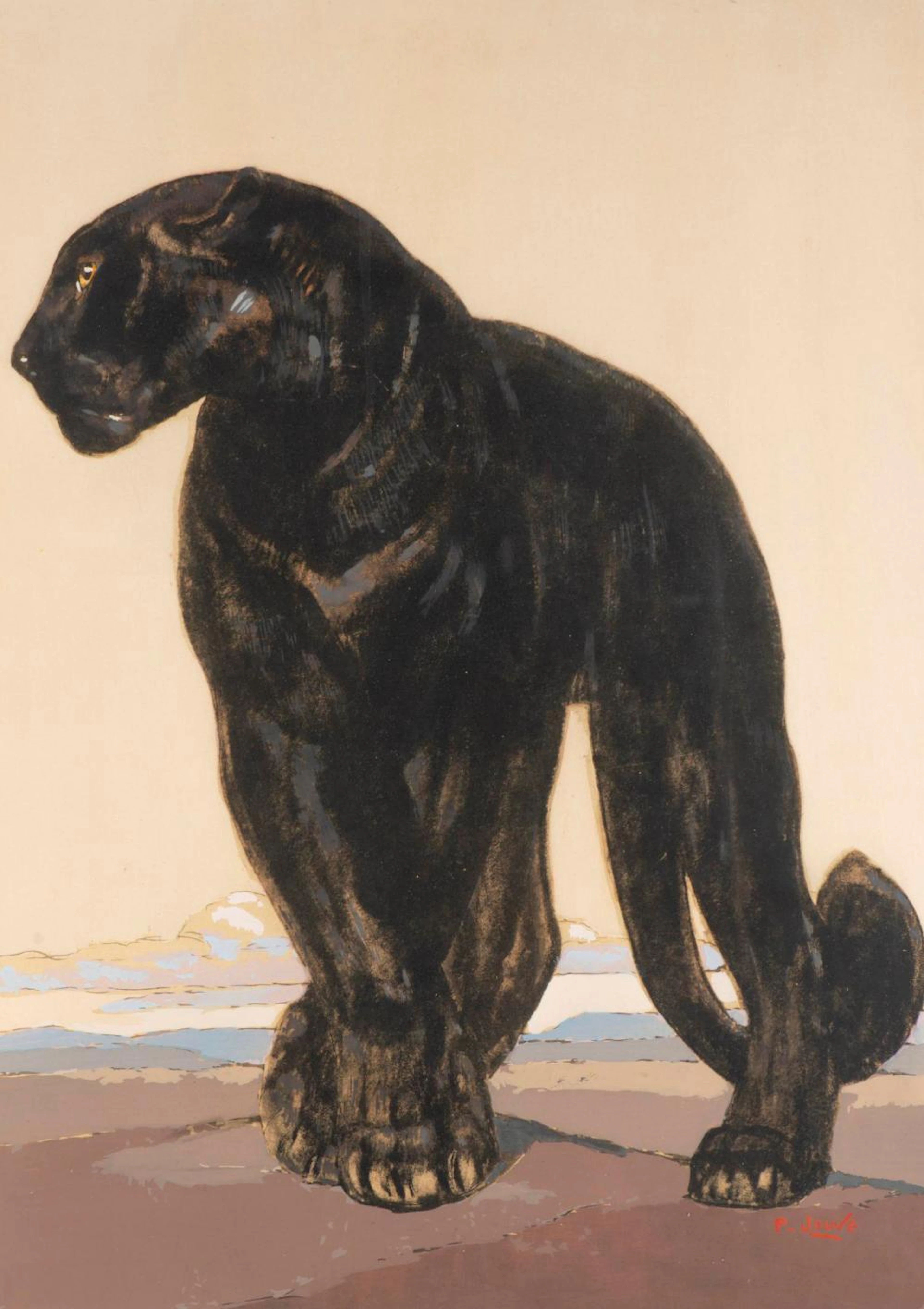 Paul JOUVE (1878-1973) "Panthère noire debout"