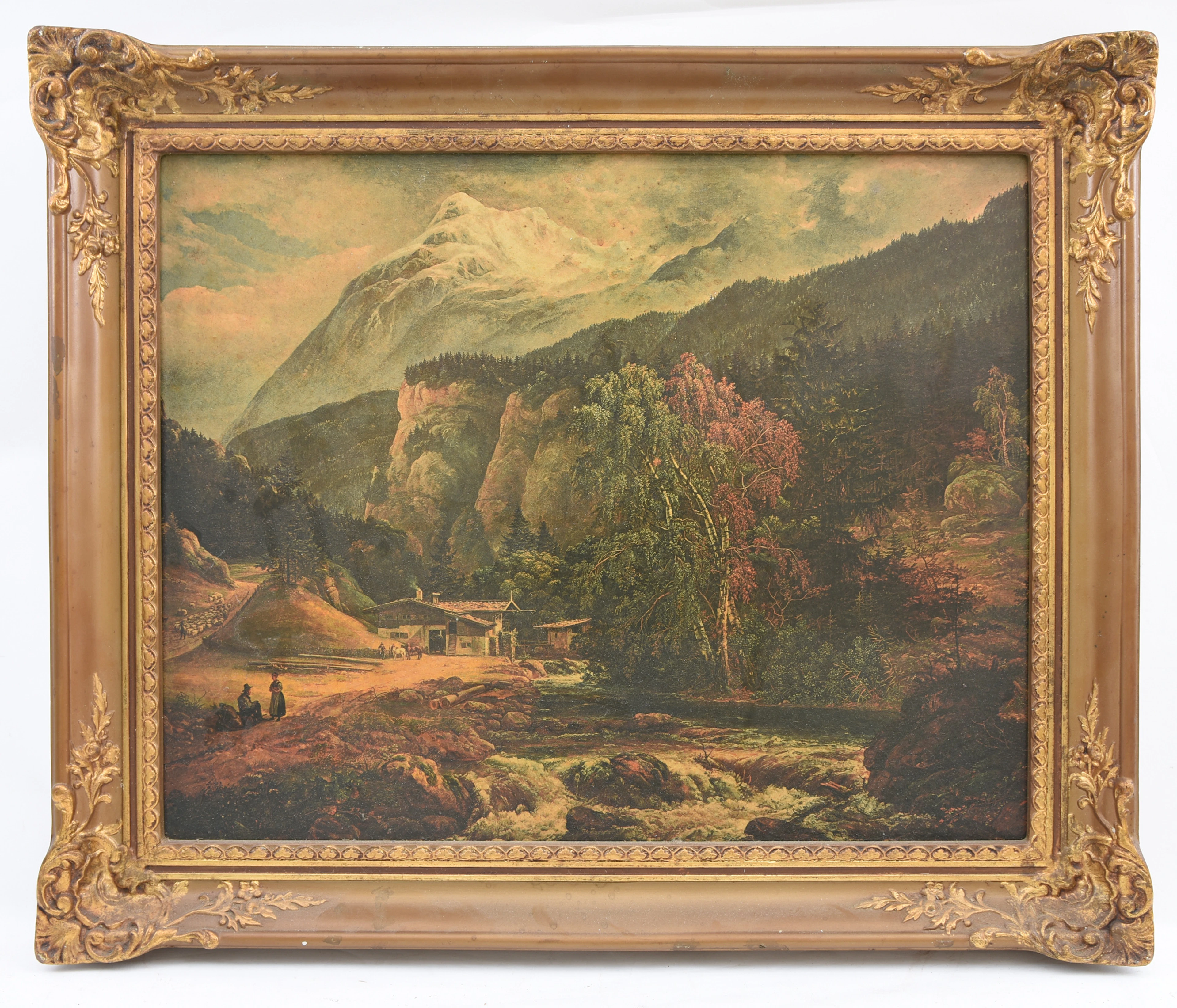 JOHANN CHRISTIAN CLAUSEN DAHL. Nach. "Pesaggio alpestre", Druck auf Platte nach Original, gerahmt, 20. Jahrhundert.