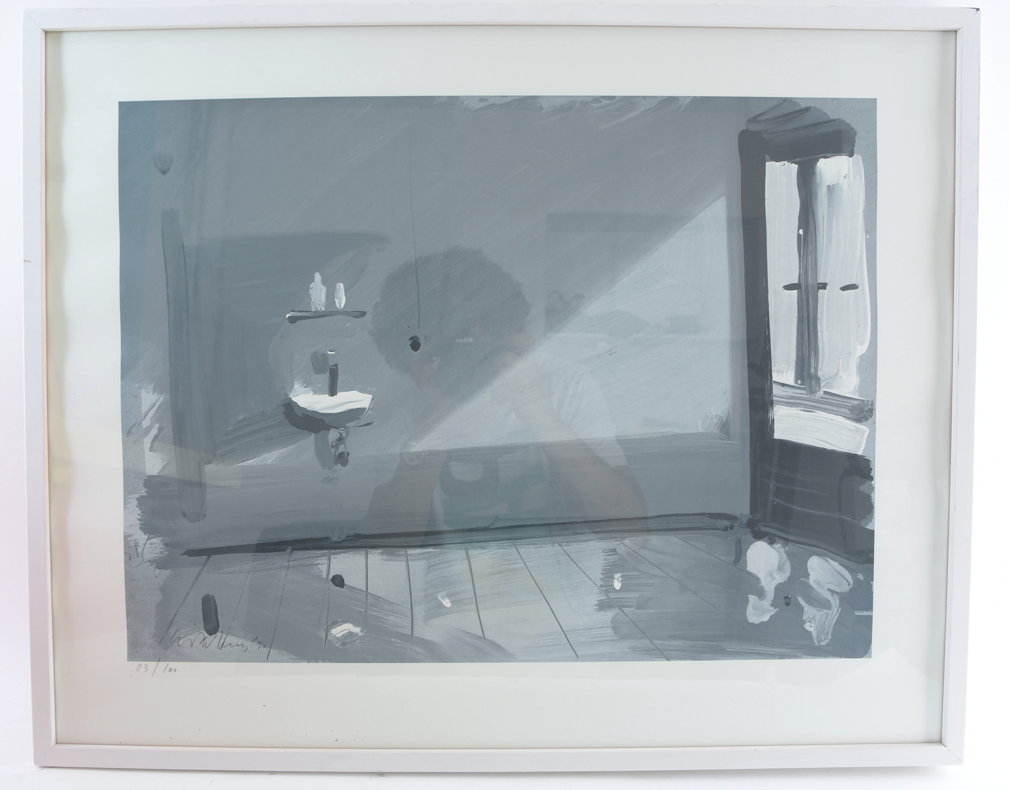 BEN WILLIKENS. "Raum mit Waschbecken", Serigrafie nach Gouache, hinter Glas gerahmt, limitiert, datiert und signiert und datiert.