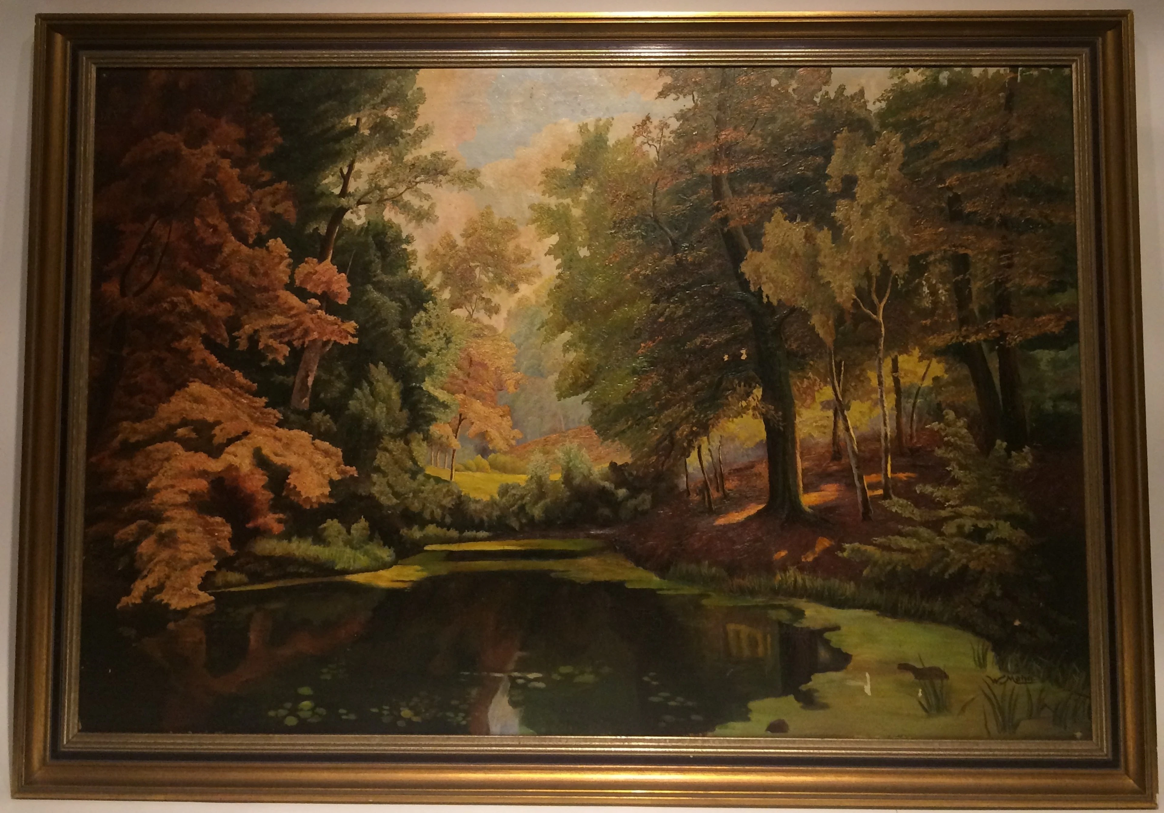 UNBEKANNTER KÜNSTLER. "Bewaldeter Fluss", Öl auf Leinwand, gerahmt und signiert.