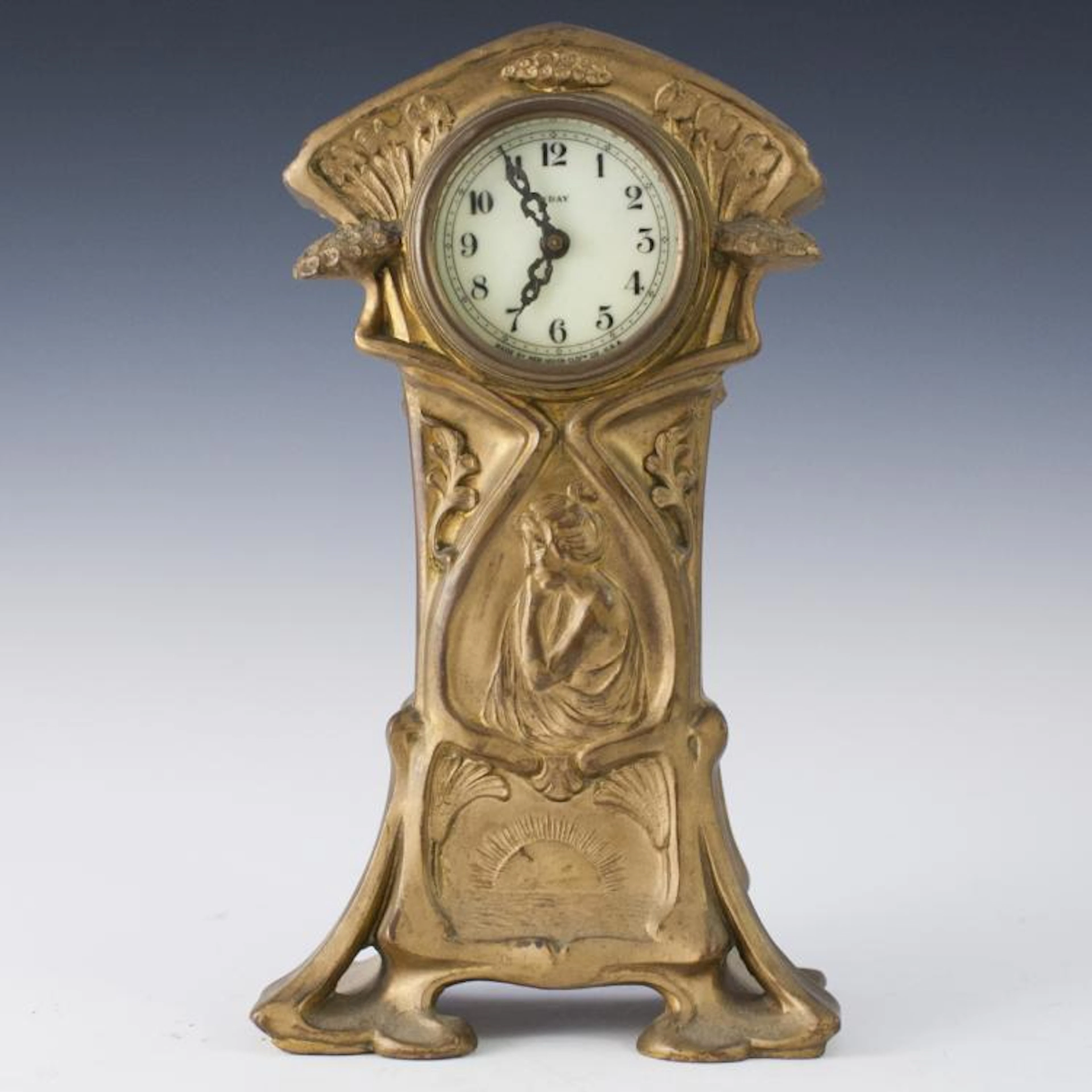 Art Nouveau New Haven Clock Co. Gilt Metal Clock
