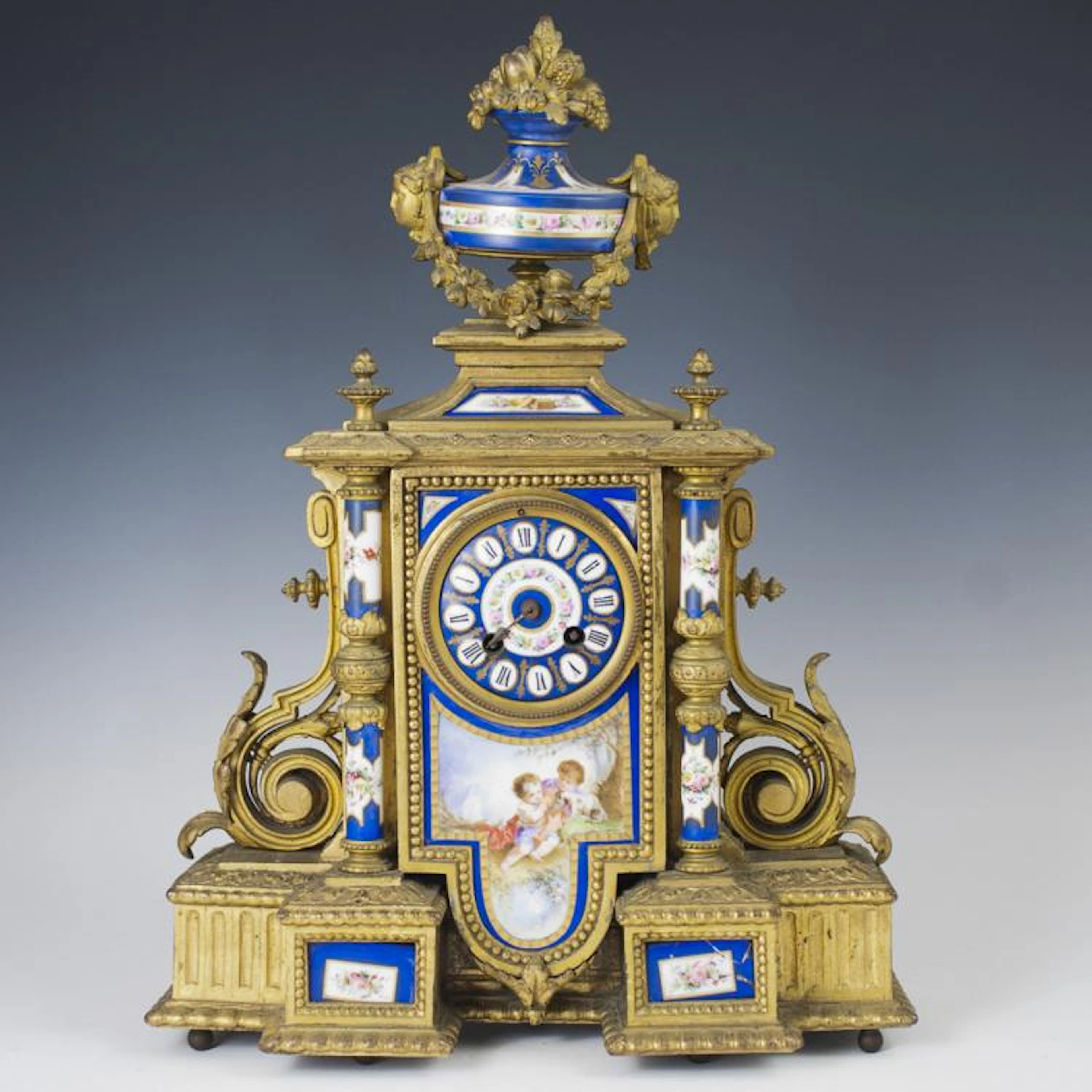 Antique Japy Freres Dore Bronze Porcelain Clock