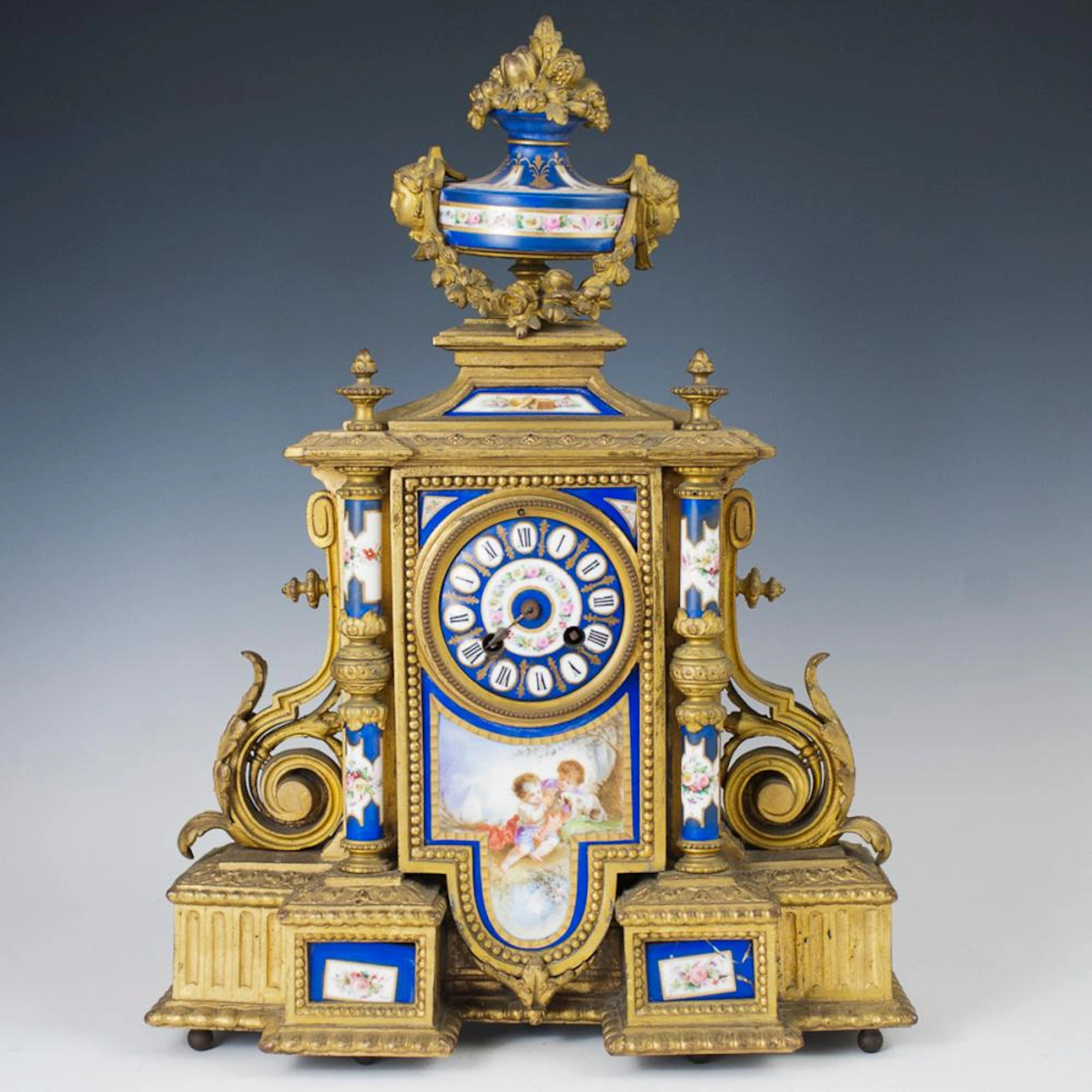 Antique Japy Freres Dore Bronze Porcelain Clock
