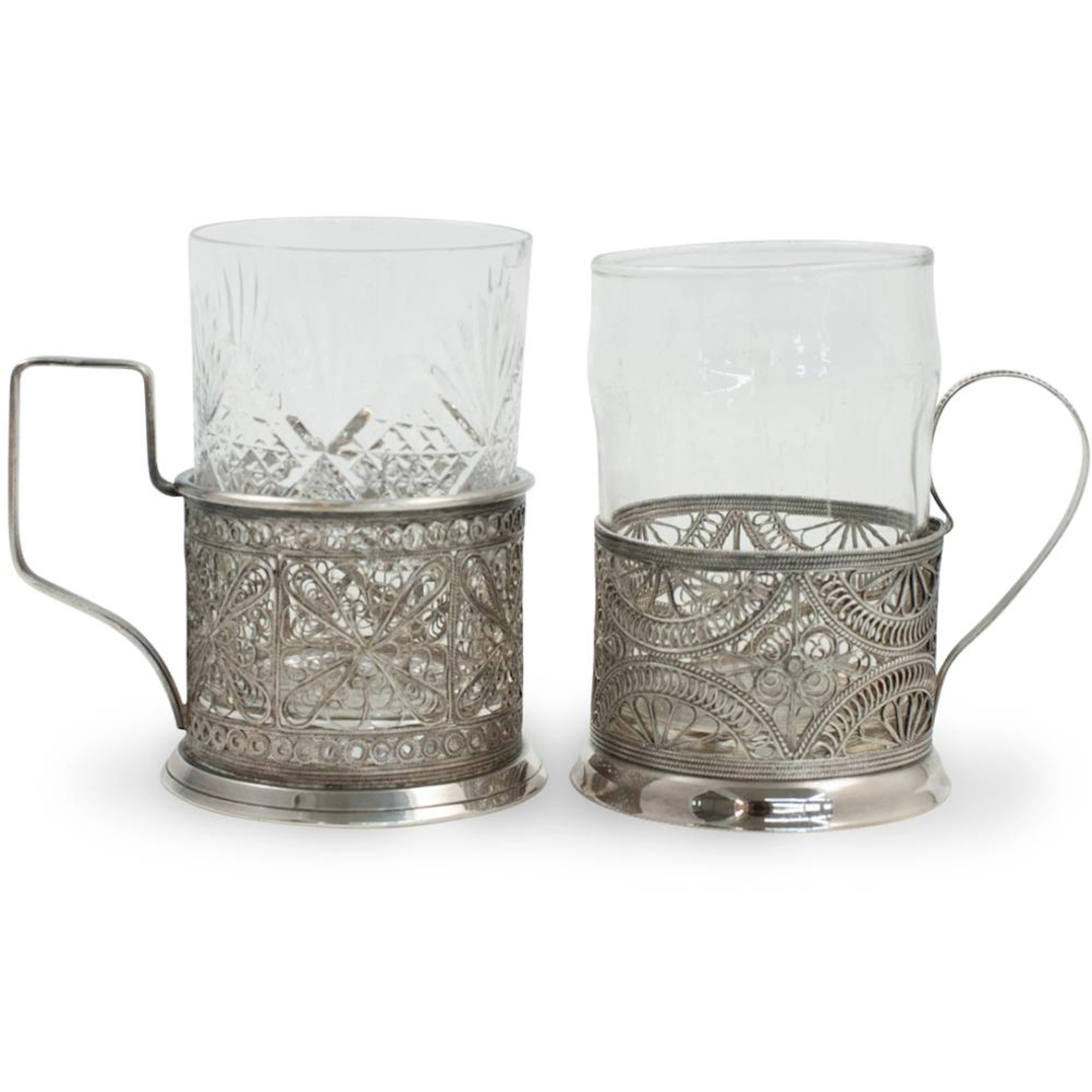 Pair of Russian Silver-plated Filigree Glass Holders