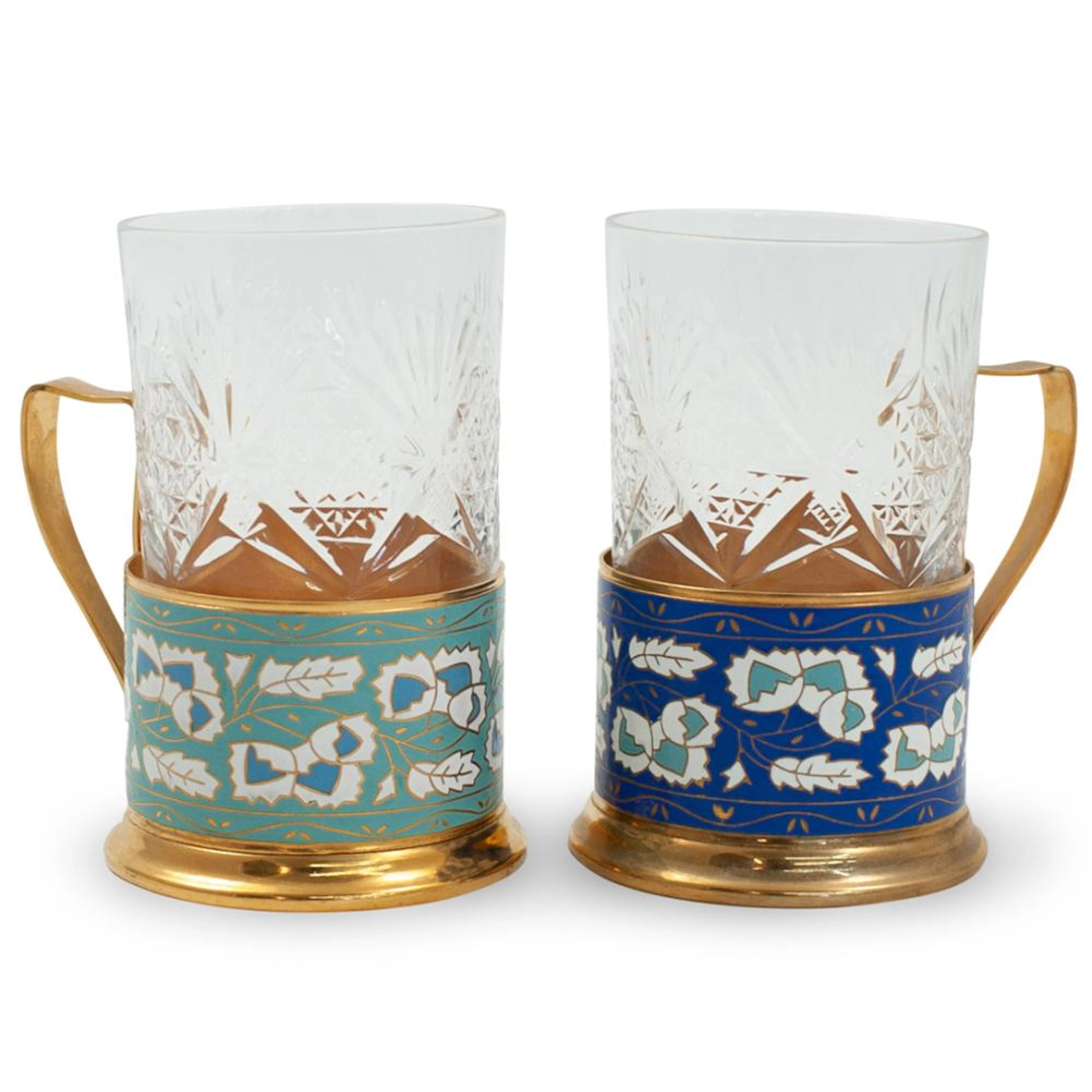 Pair of Russian Enameled Glass Holders