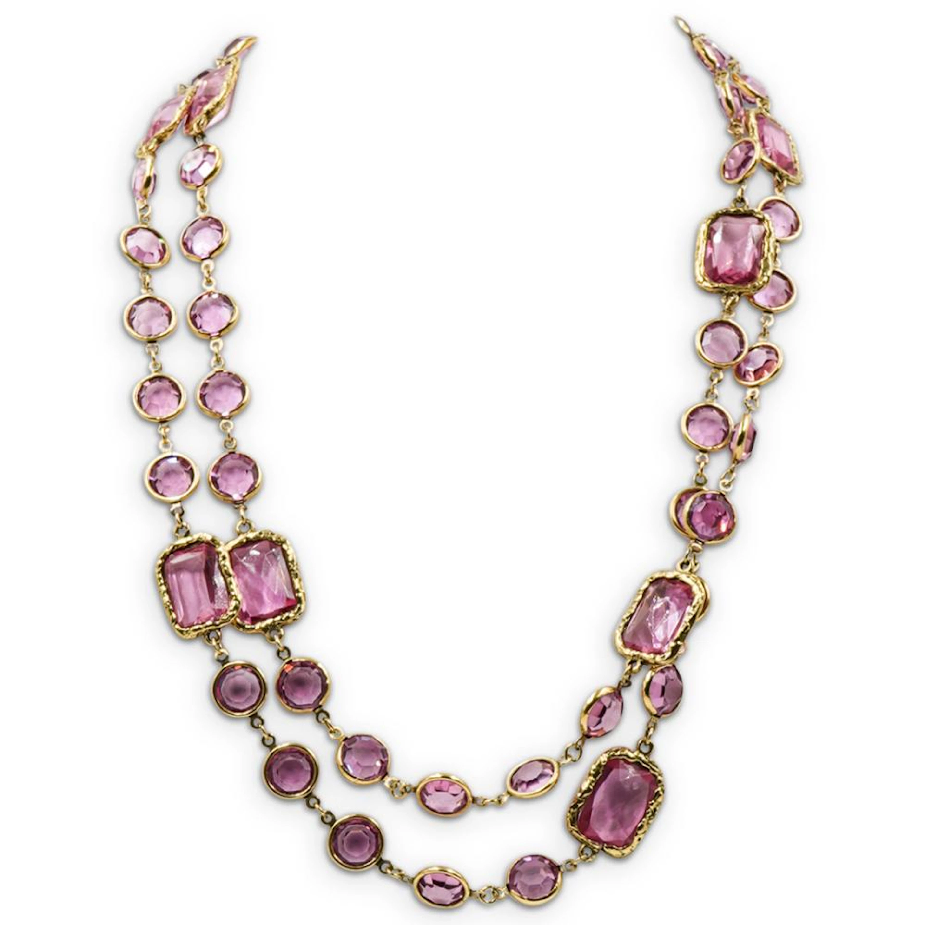 Chanel Gold Tone Sautoir Chicklet Costume Necklace