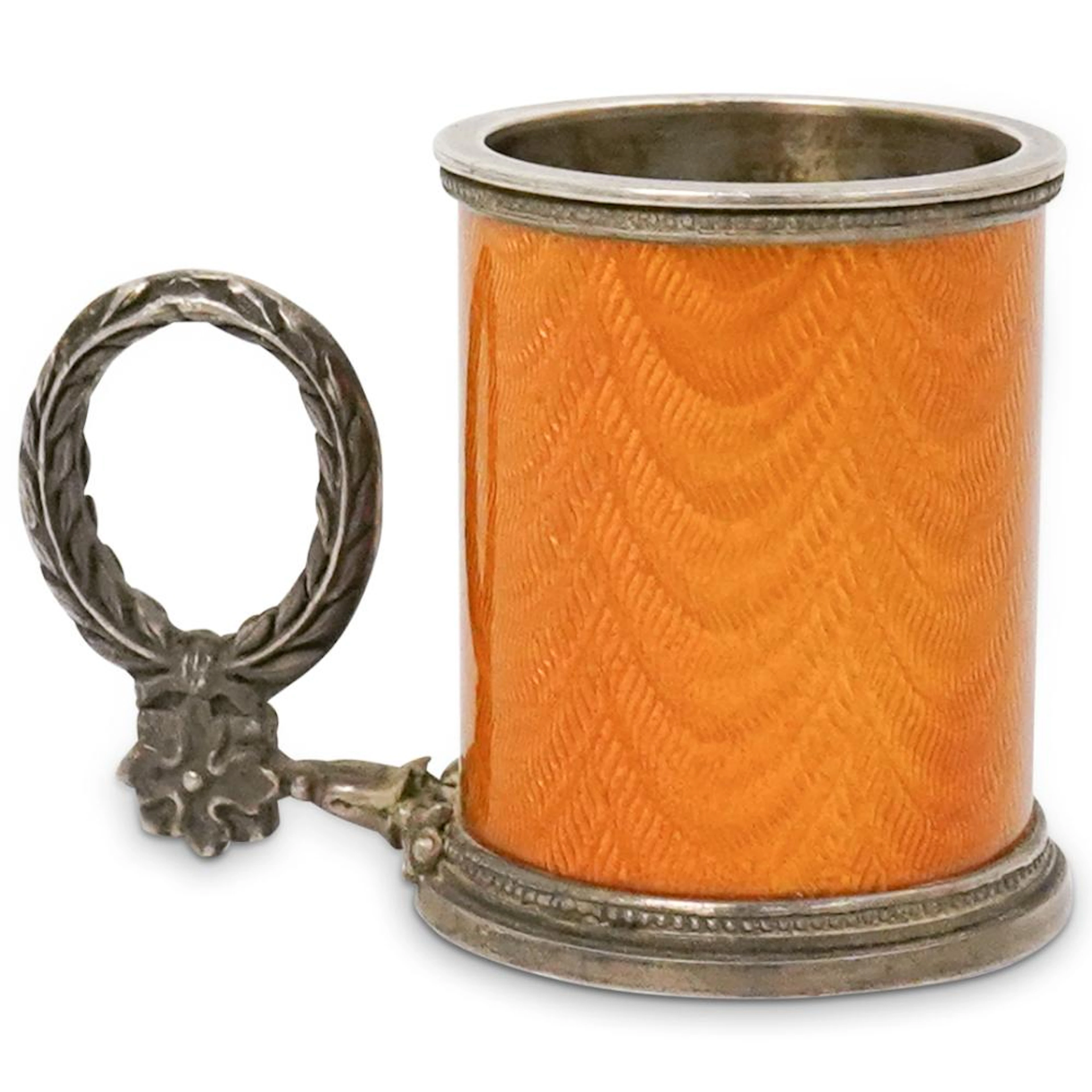 Faberge Style Silver and Guilloche Enamel Cup