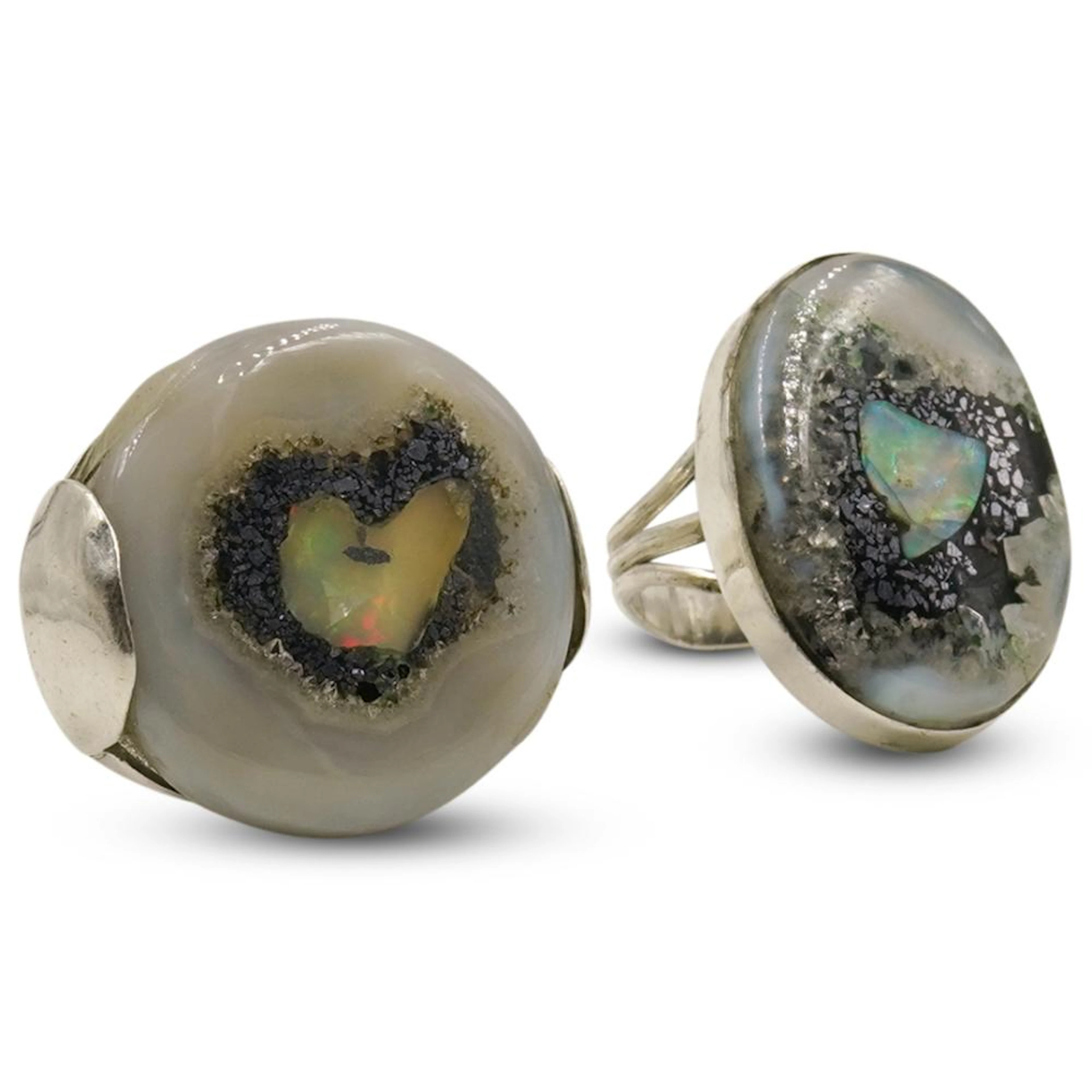 (2 Pc) Sterling Silver and Opal Rings