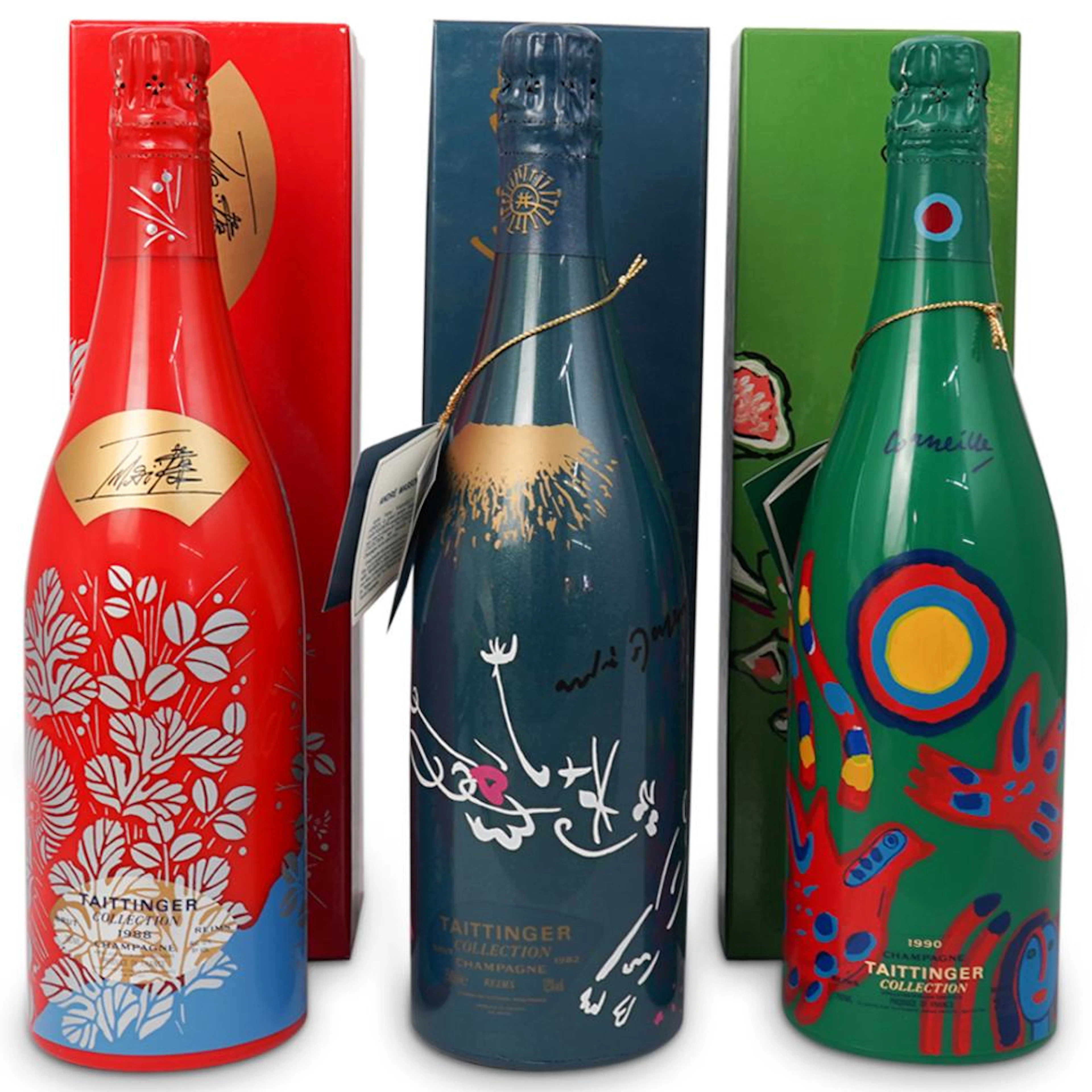 Taittinger Artists Series Champagne Bottles (1988, 1990, 1982)