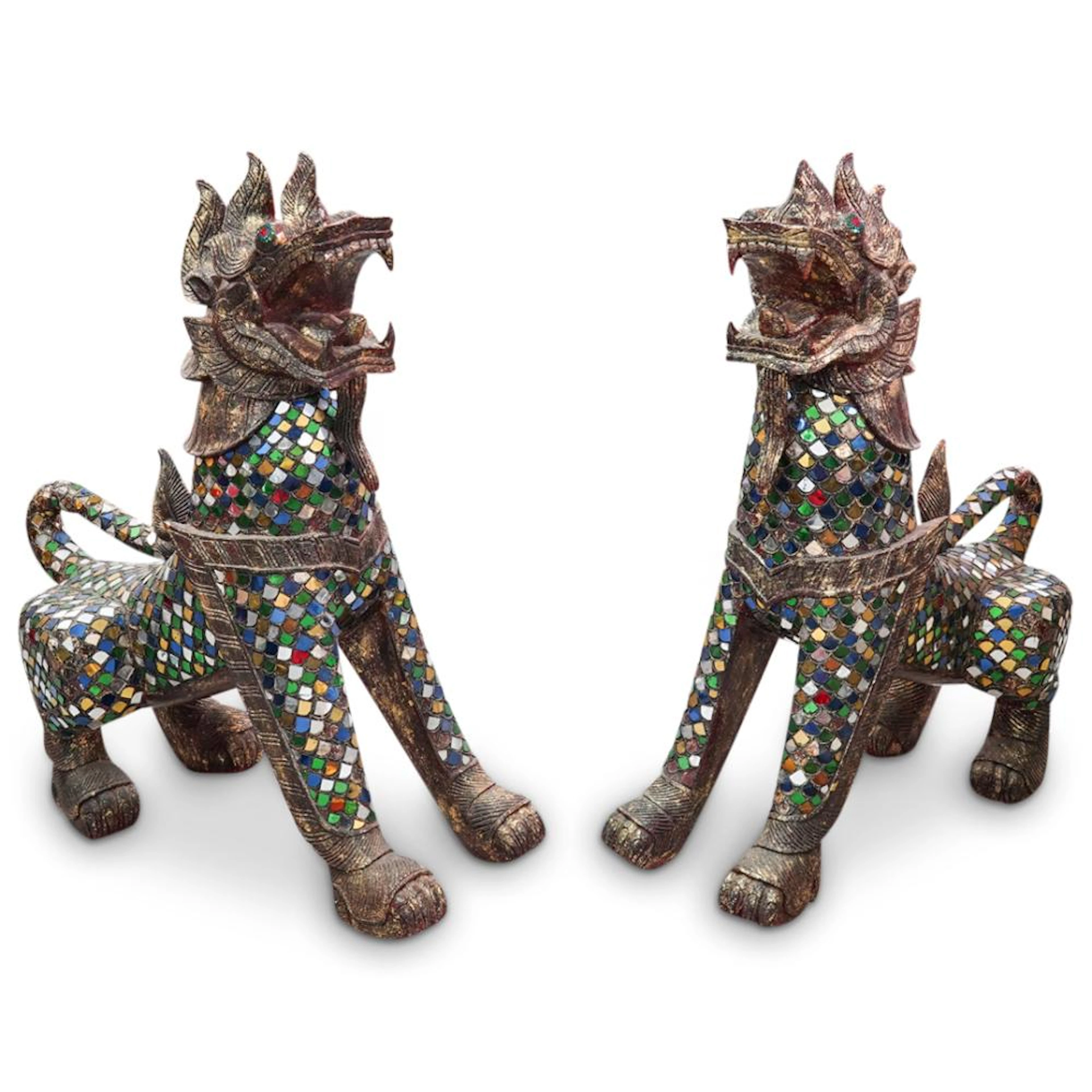 Large Hand Carved Foo Dogs