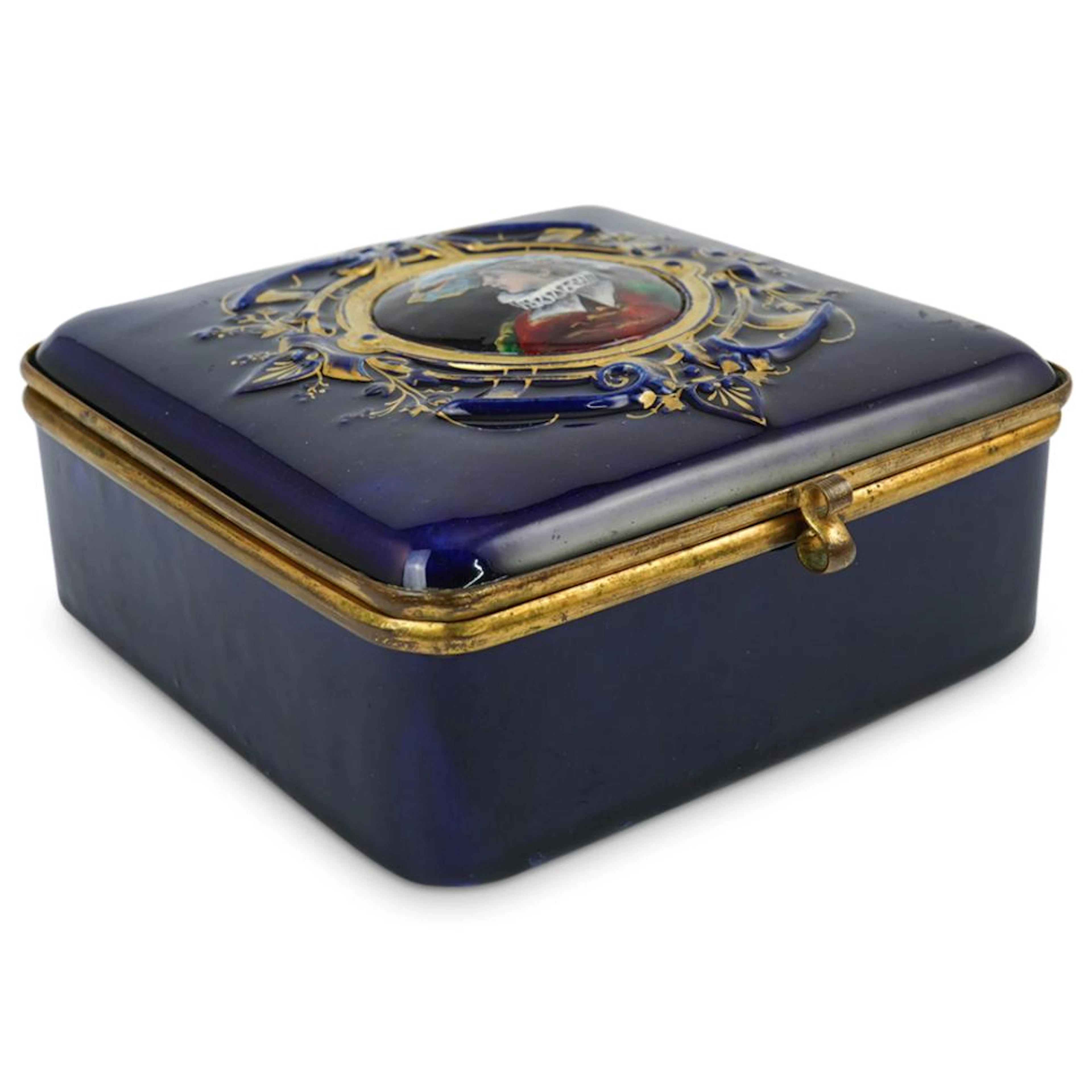Large Antique French Porcelain Enamel Box