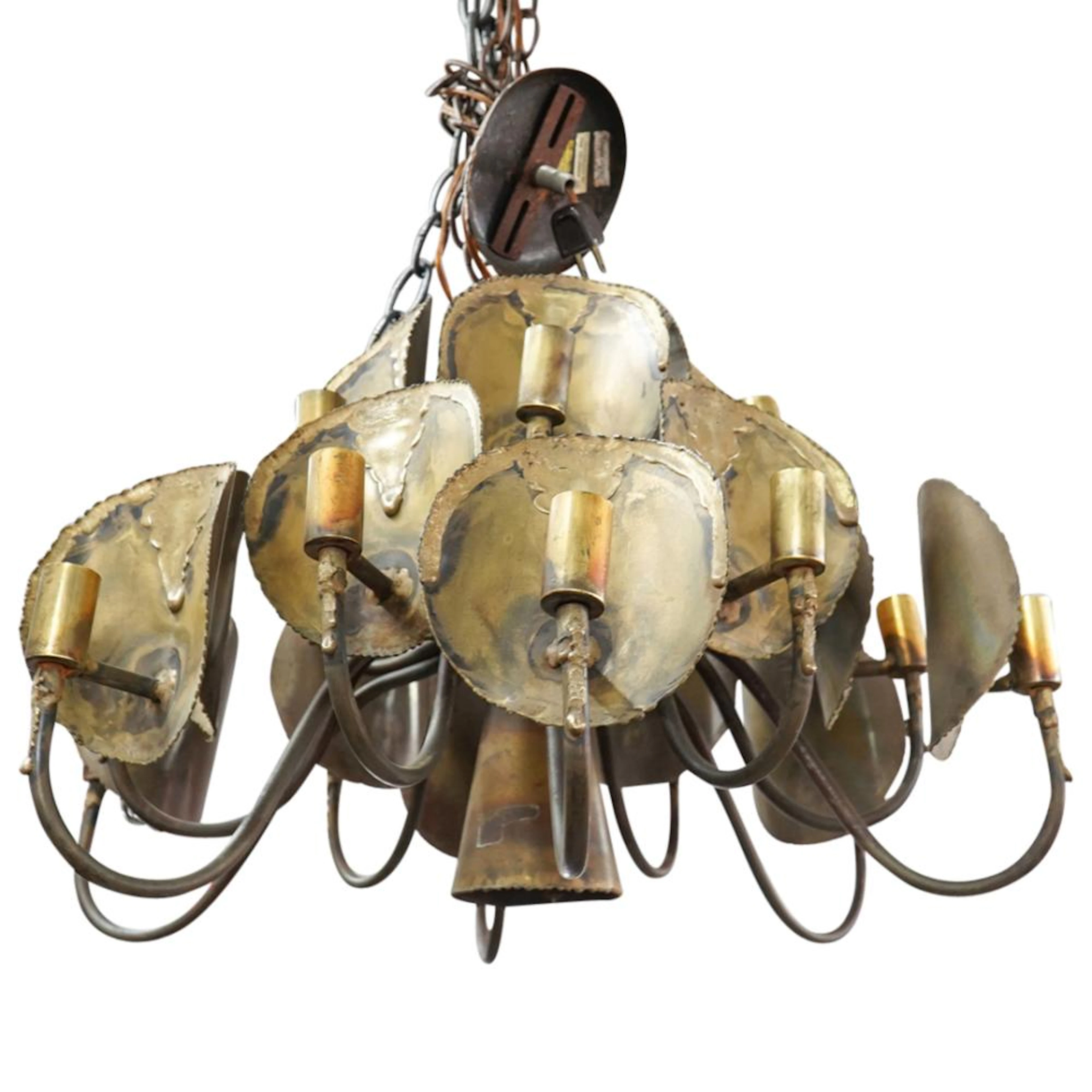 Tom Greene for Feldman Brutalist Brass Chandelier