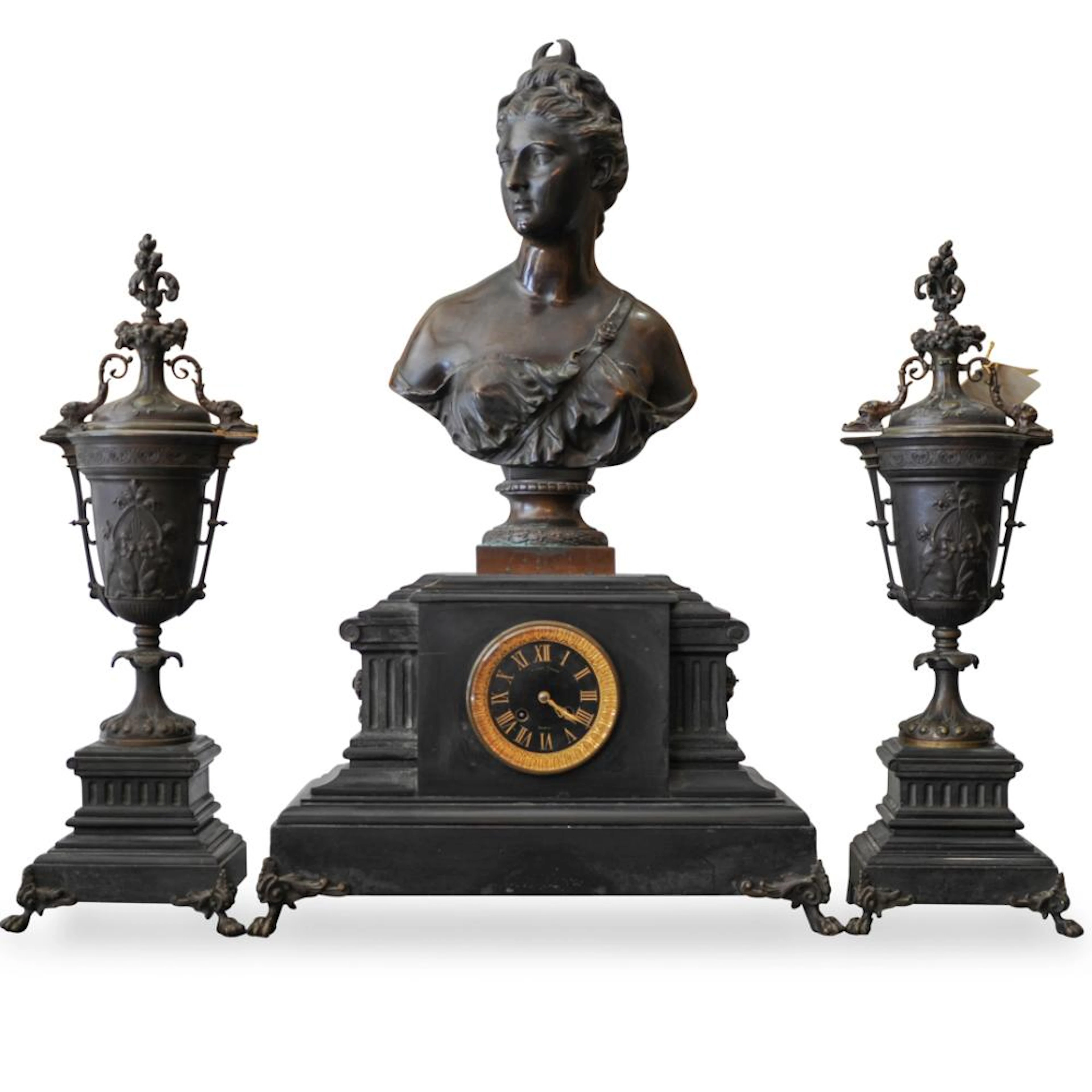 After Jean-Antoine Houdon (1741-1828) Garniture Set