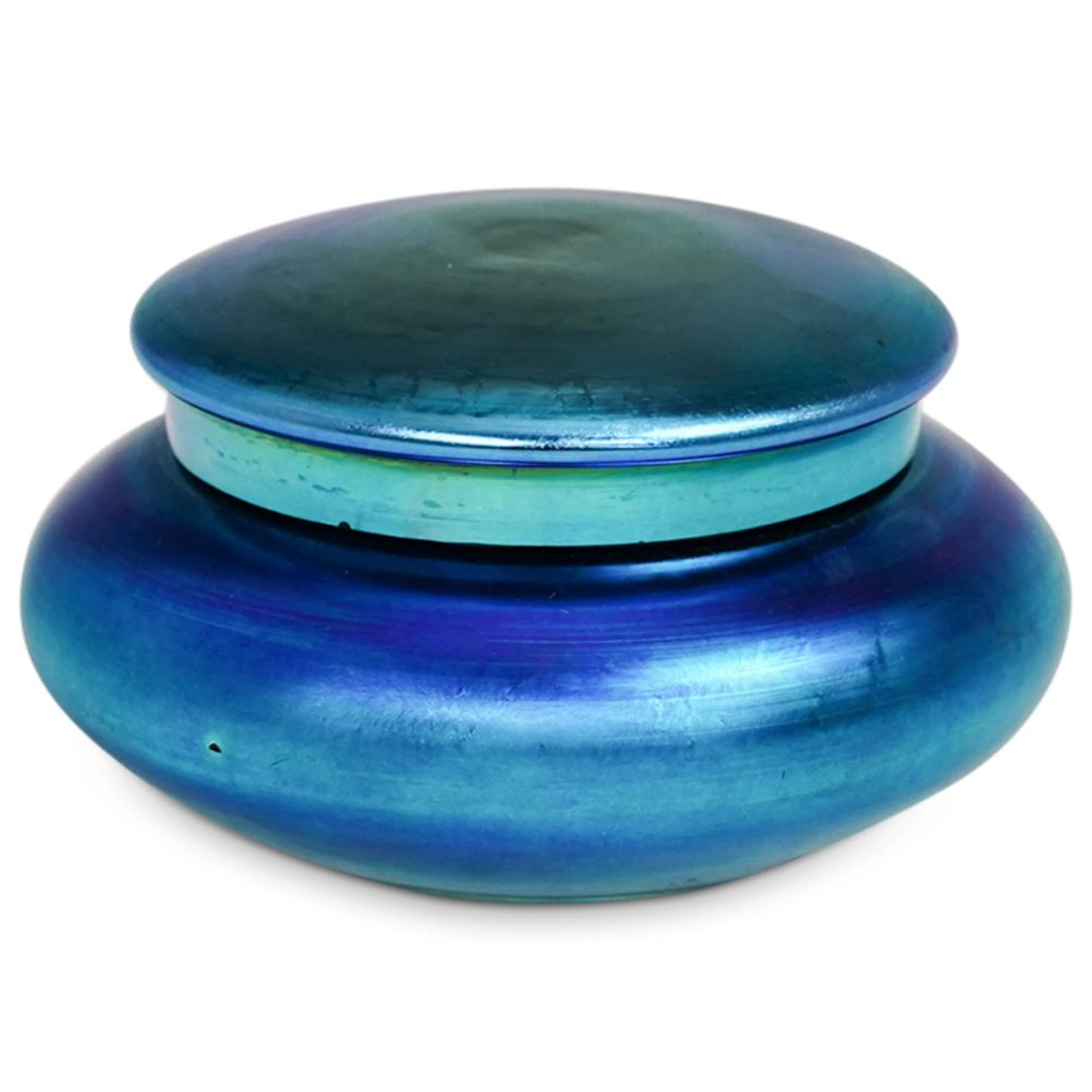 Steuben Blue Aurene puff Box