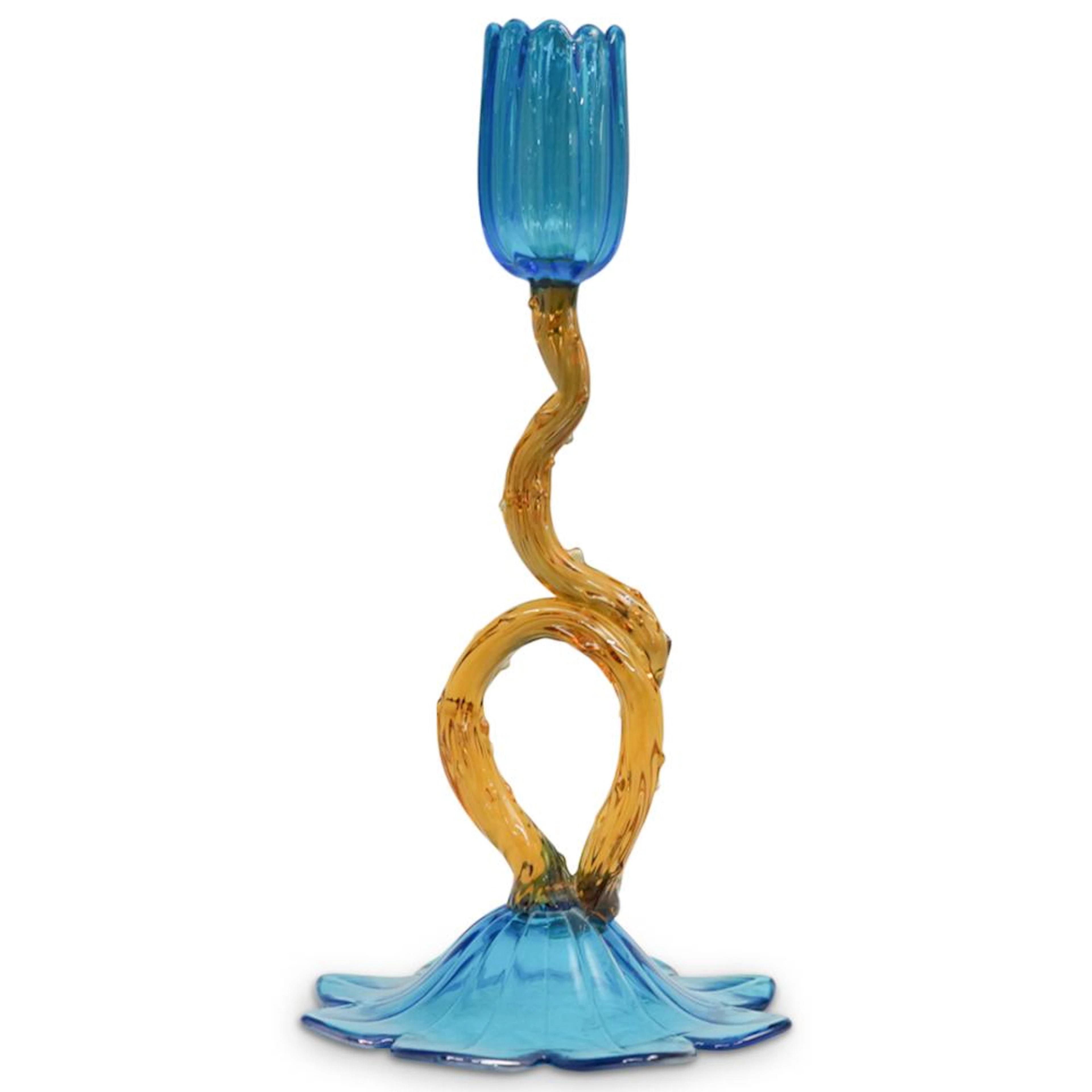 Steuben Celeste Blue Tulip Candlestick