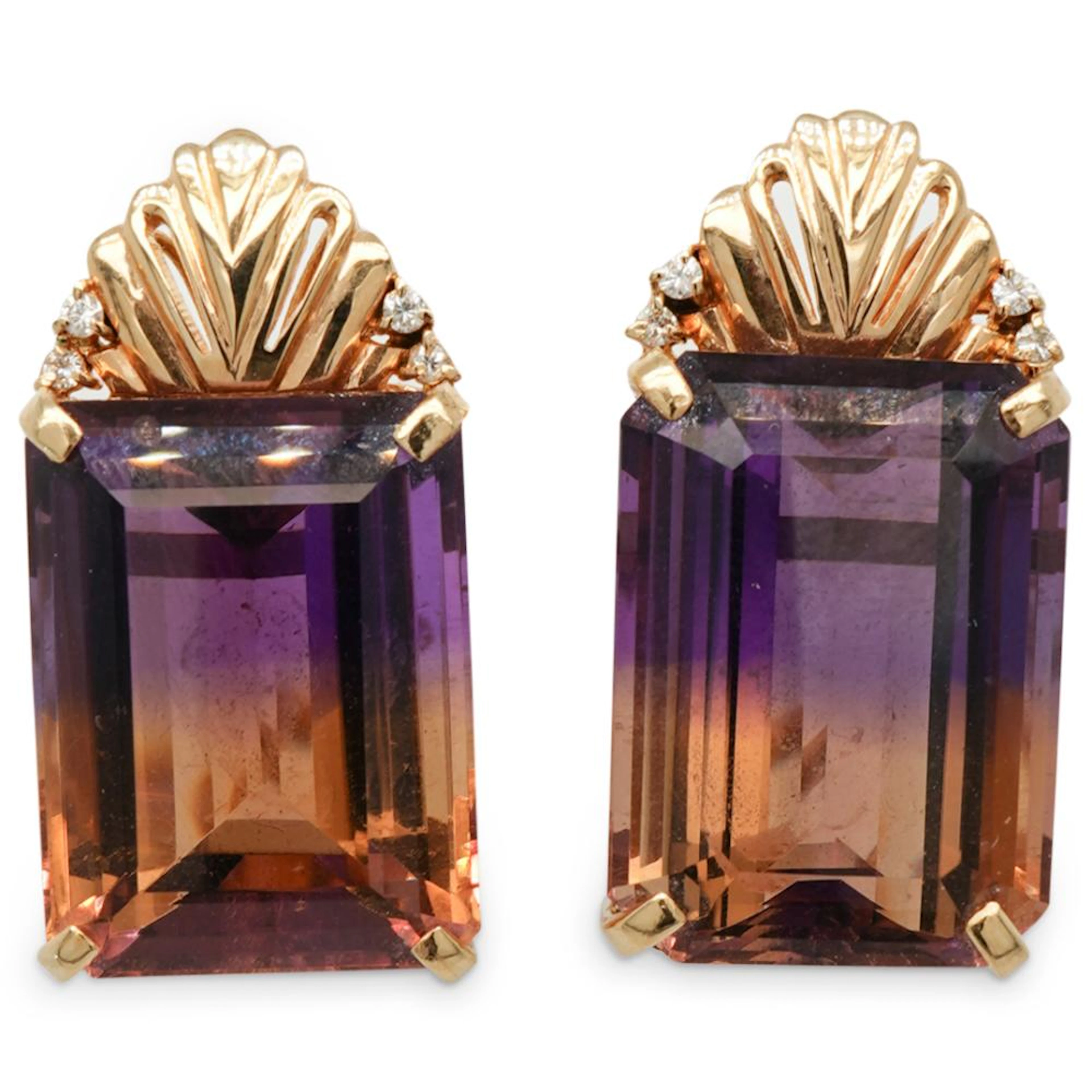 14K Ametrine & Diamond Earrings