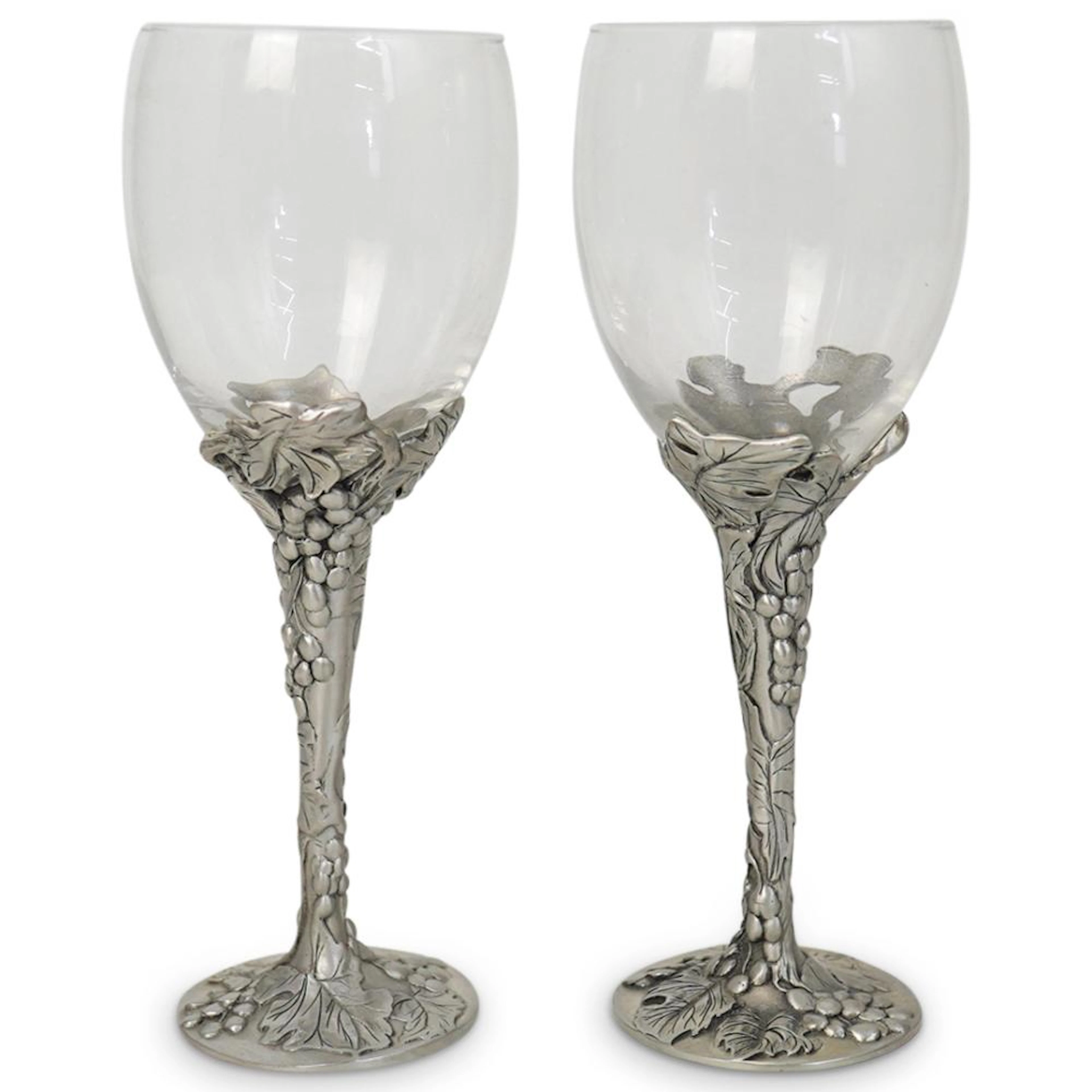(2 Pc) Canadian Seagull Pewter & Wine Glasses