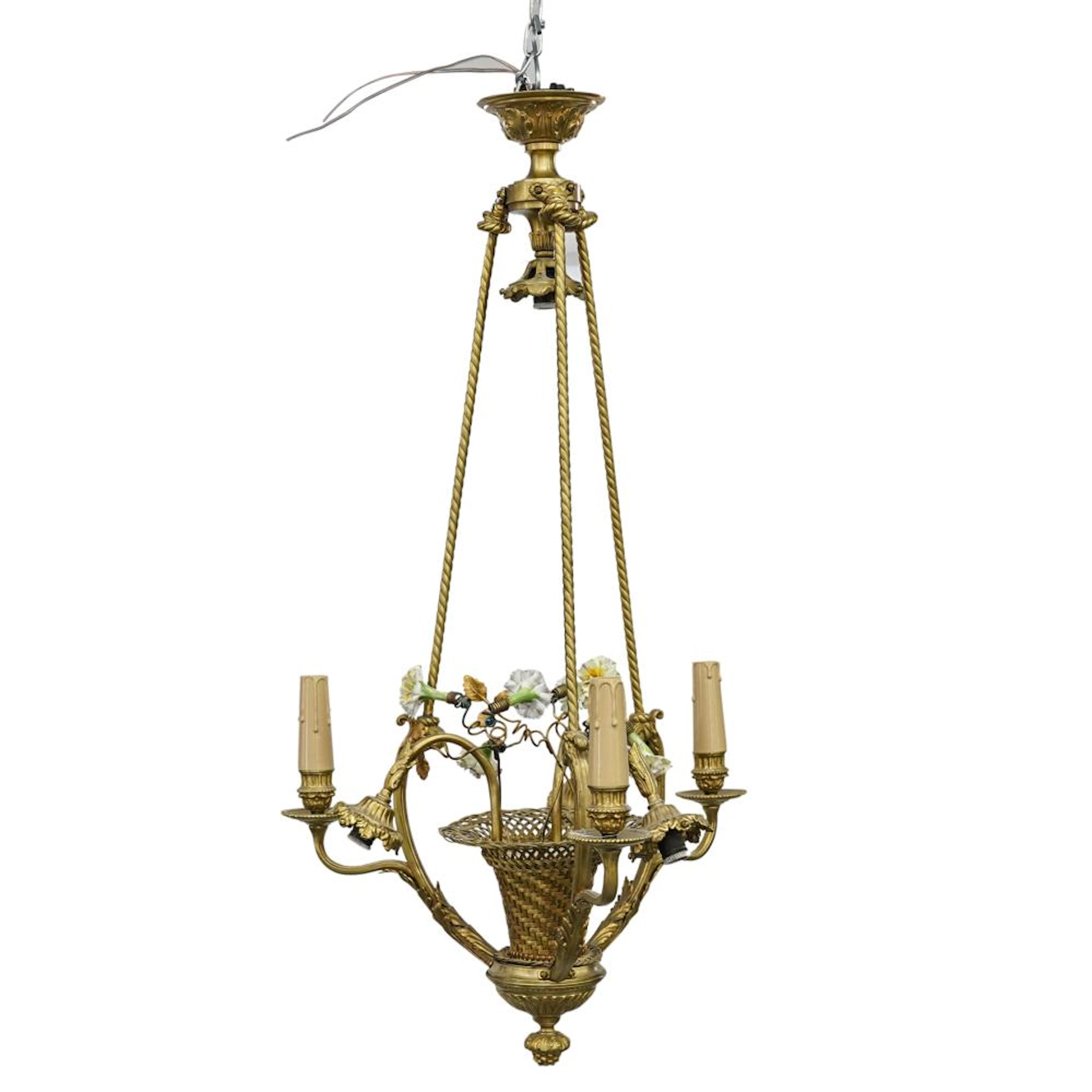 French Bronze And Porcelain Chandelier