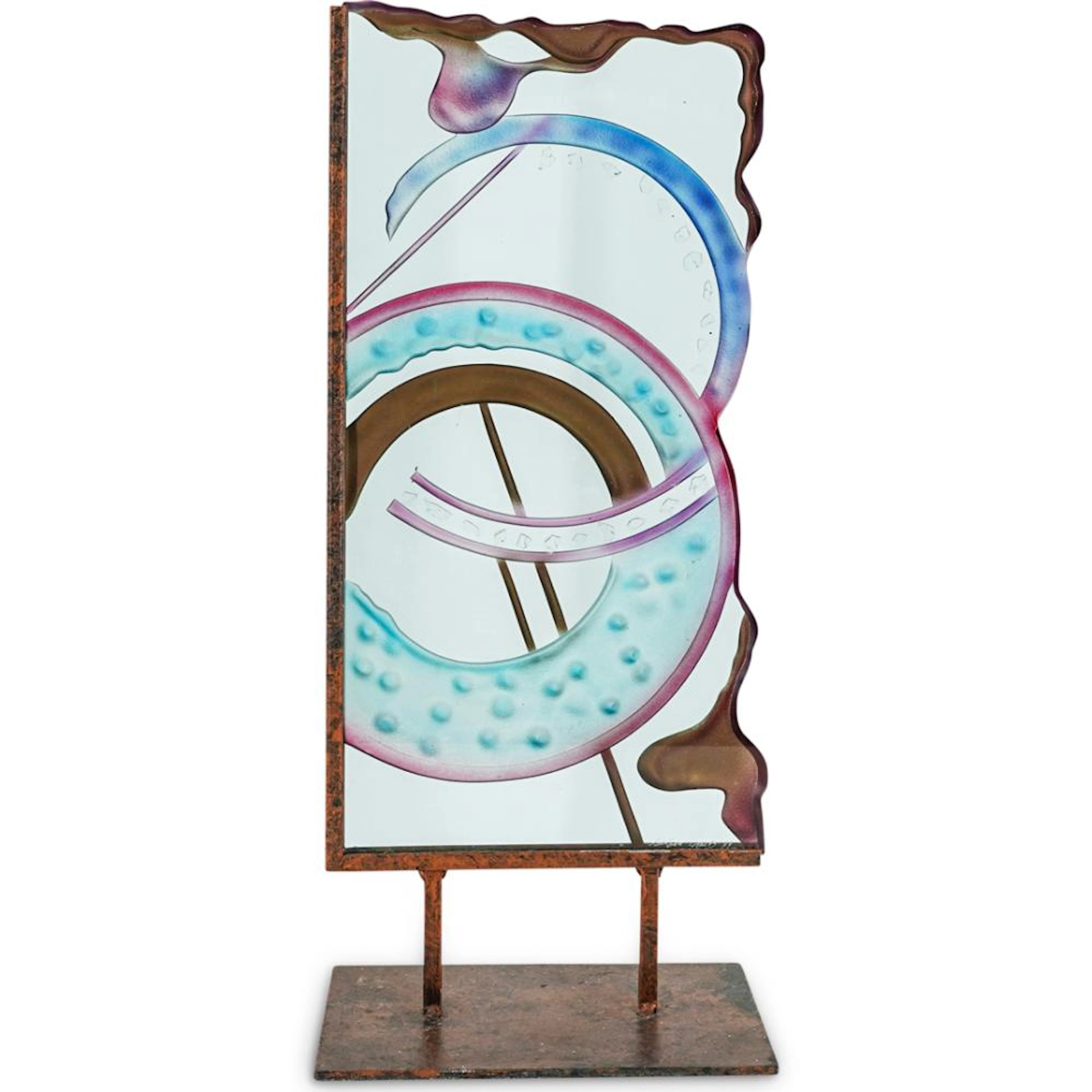 Artist Signed Art Glass & Cast Iron Sculpture