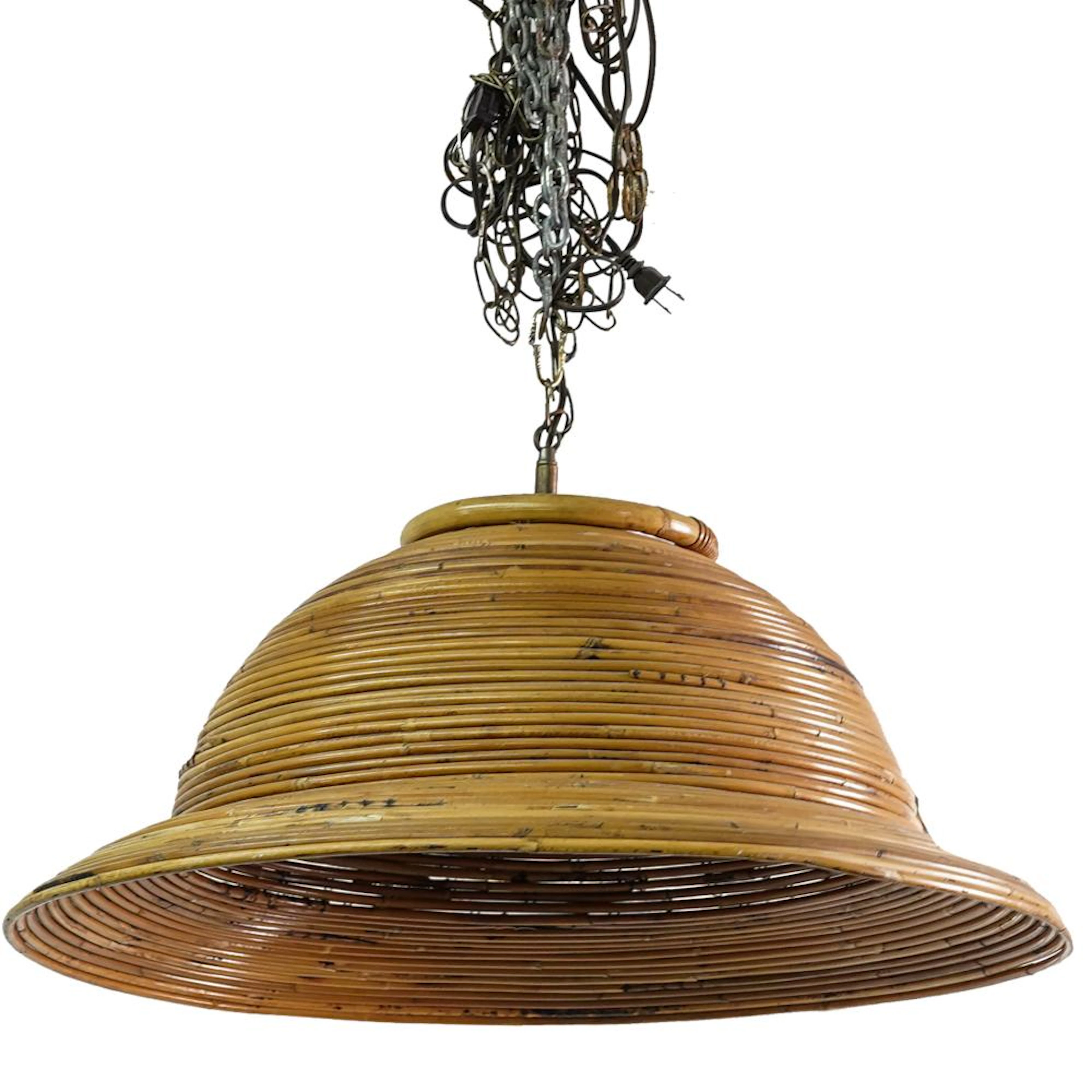 Vintage Italian Bamboo Rattan Chandelier Pendant