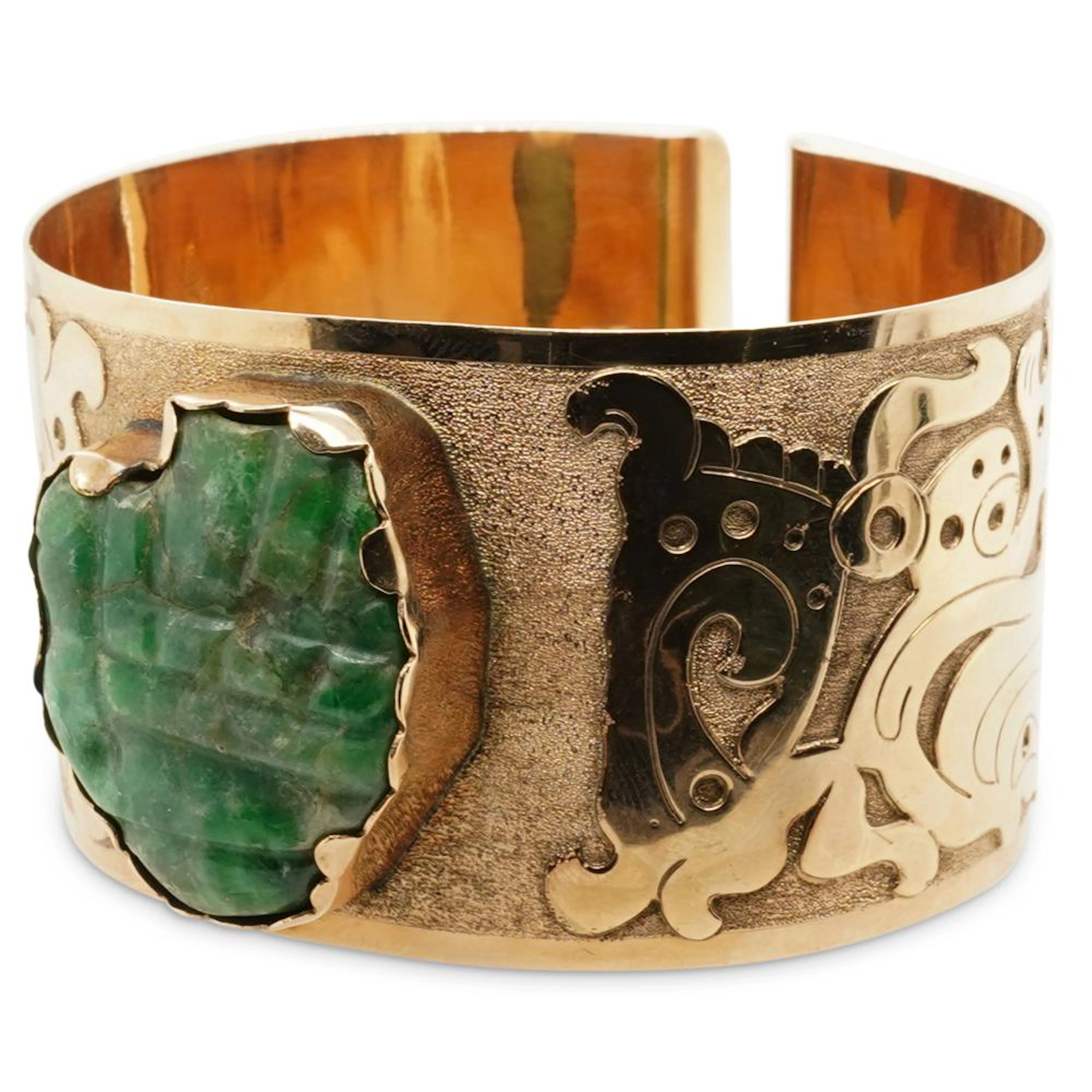Vintage 14k Gold Joyas Liscutin Jade Bangle