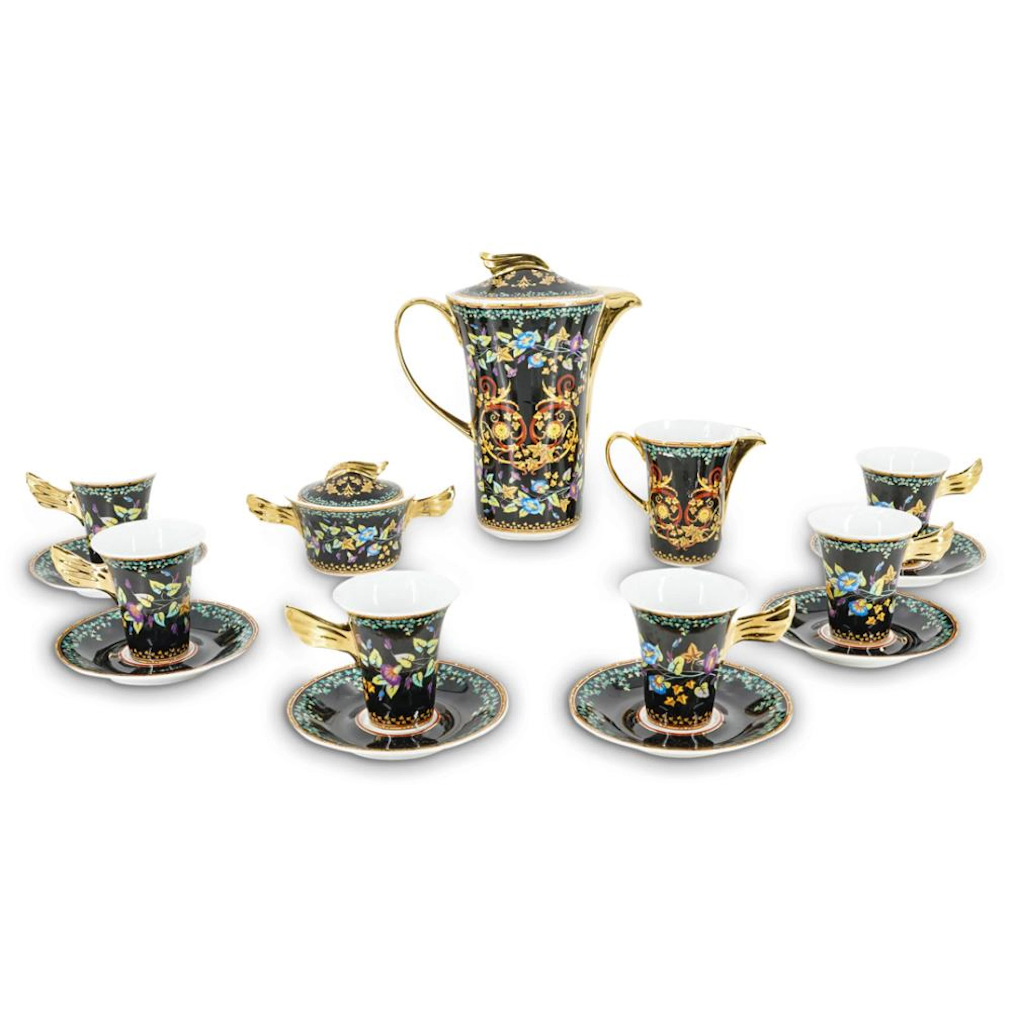 (15 Pc) Versace Style Gold Ivy Rosenthal Porcelain Tea Set