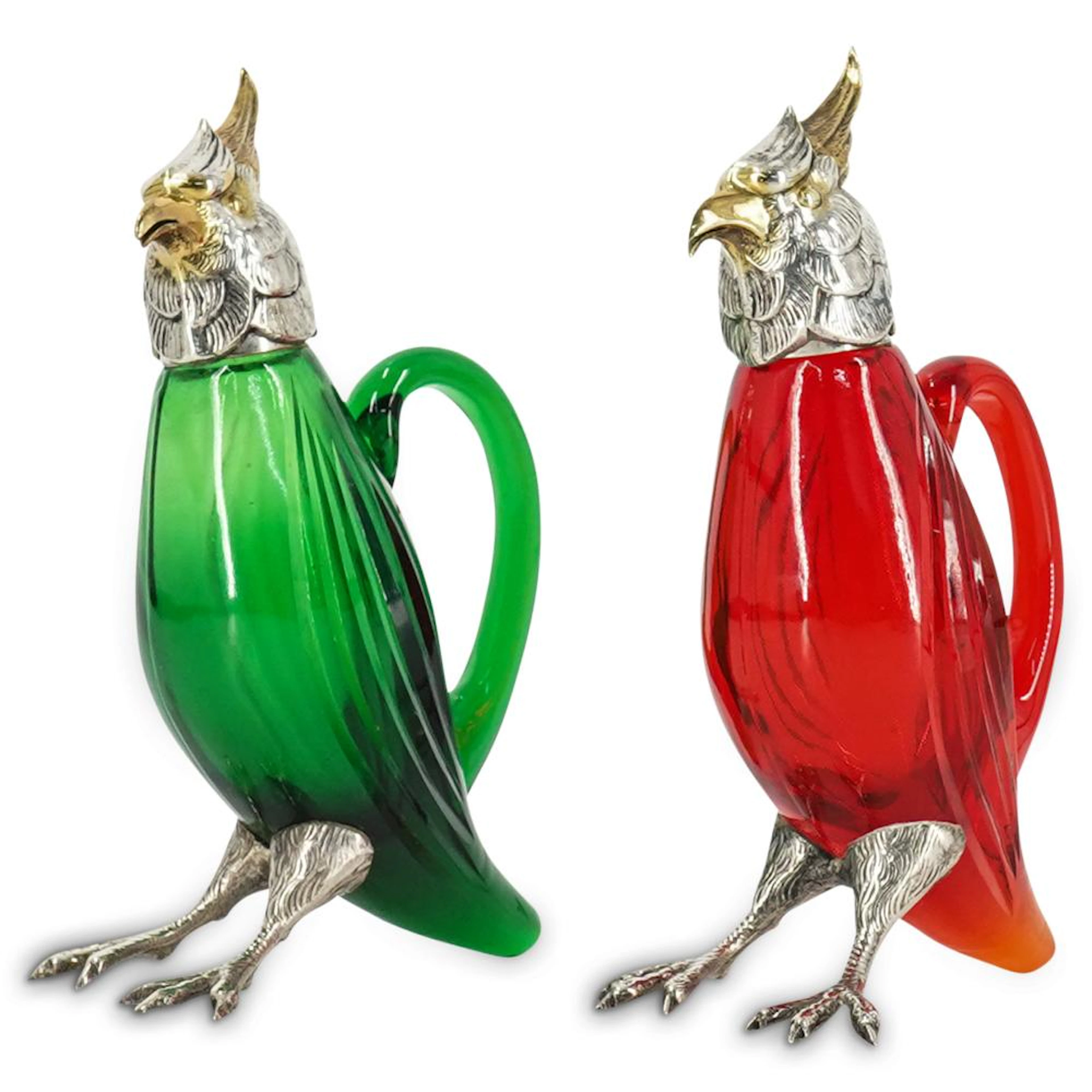 (2 Pc) Attrib. To Cartier Sterling Silver & Crystal Claret Jugs